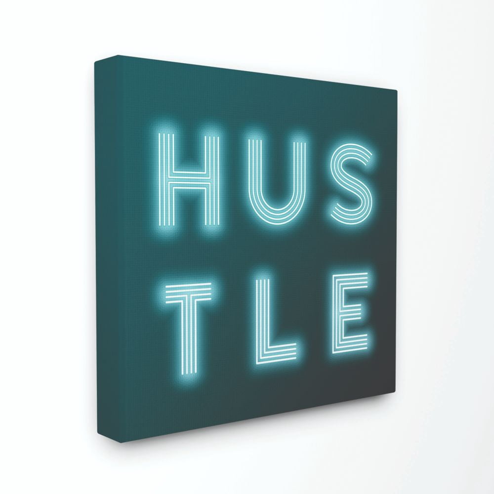 Stupell Industries Neon Hustle Fashion Modern Blue Word Design XL Canvas Wall Art by Dawn Vietro