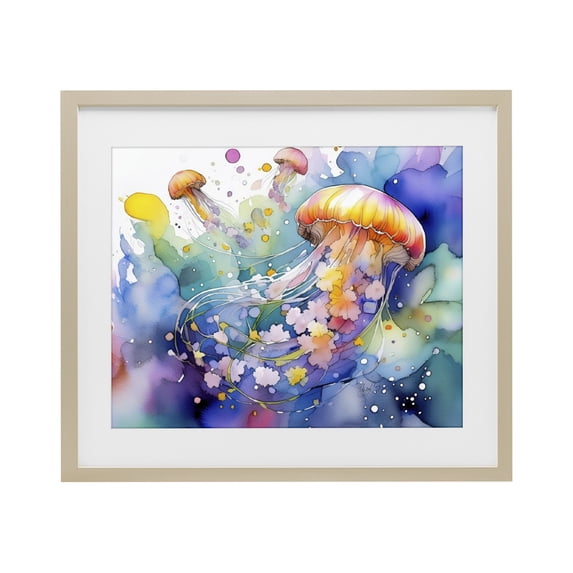 Stupell Industries Coastal Neon Jellyfish Underwater Birch Framed Print Under Glass, 16 x 13, by Shelly Craig