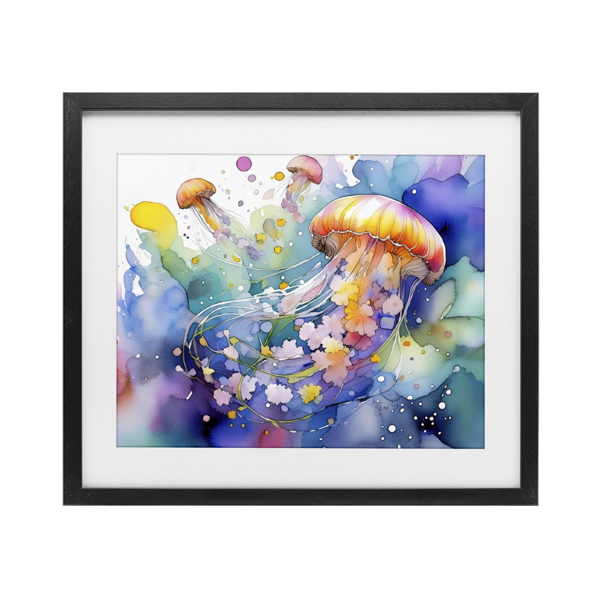 Stupell Industries Neon Jellyfish Underwater Black Framed Print Under Glass, design by Shelly Craig