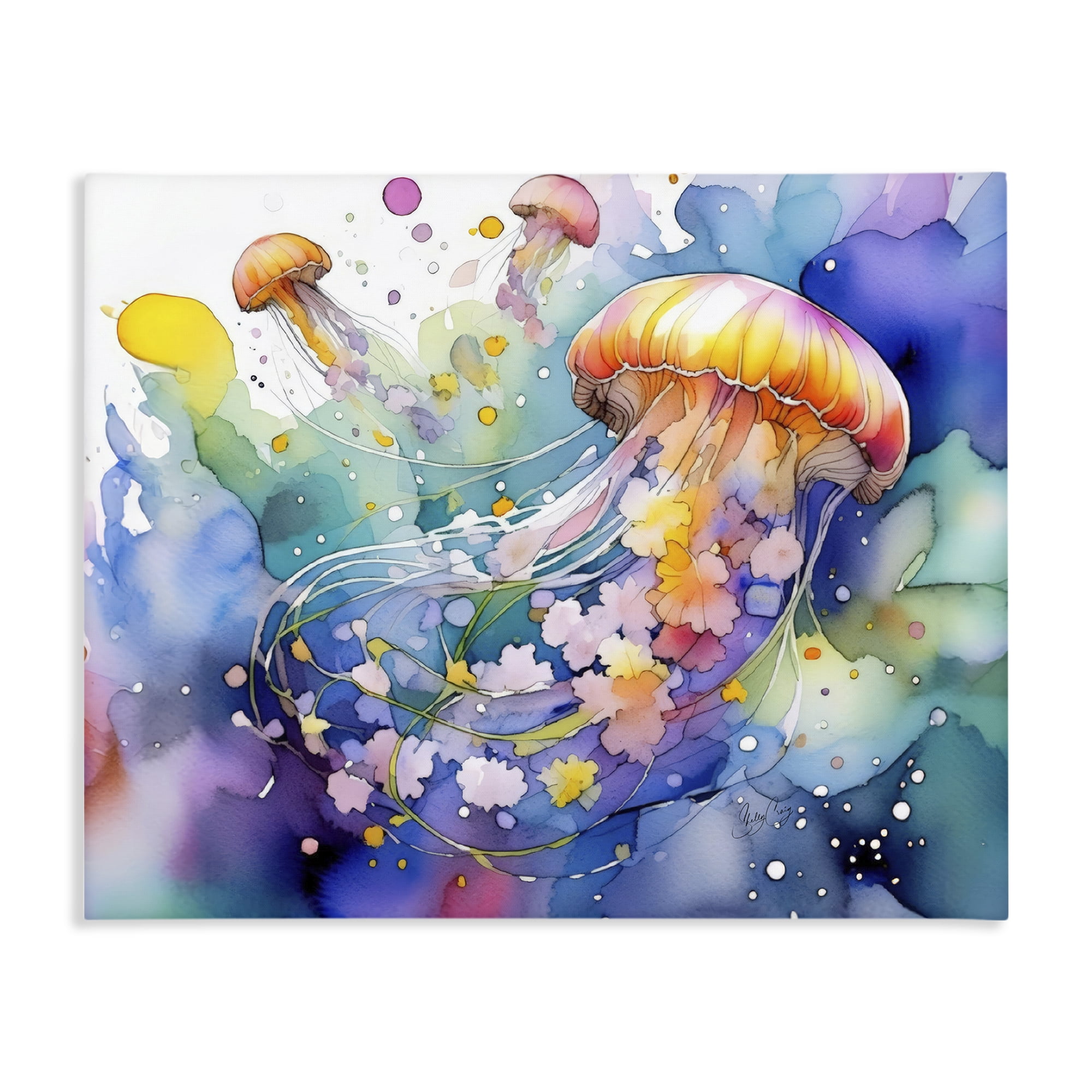 Stupell Industries Neon Jellyfish Underwater Canvas Wall Art, design by Shelly Craig
