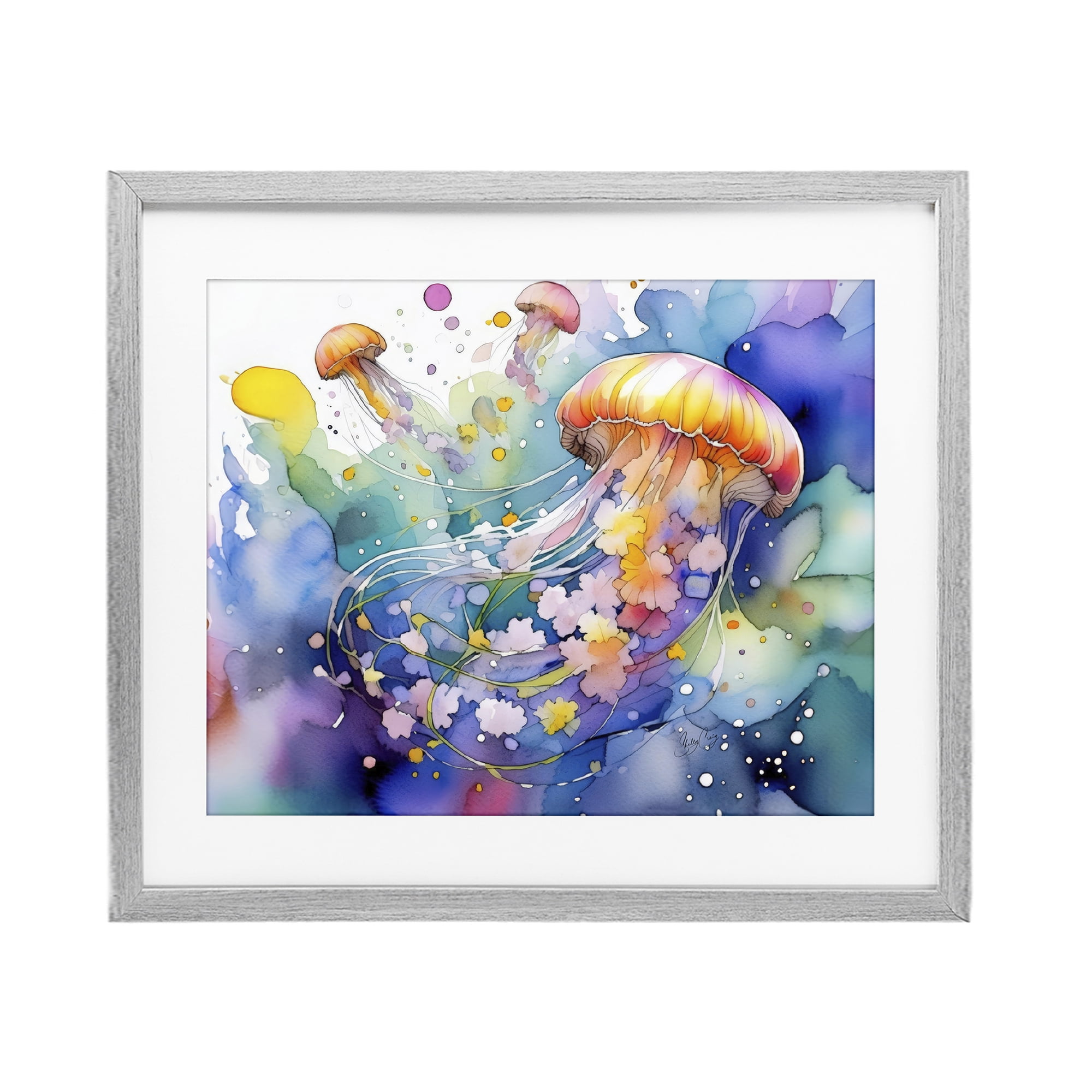 Stupell Industries Neon Jellyfish Underwater Gray Framed Print Under Glass, design by Shelly Craig
