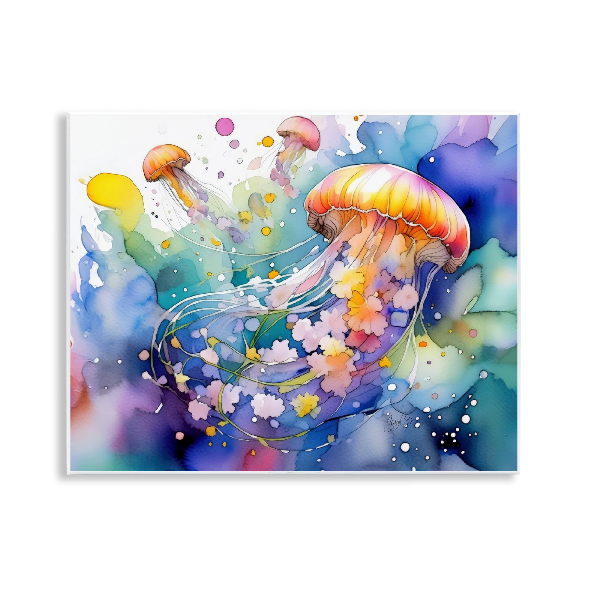 Stupell Industries Neon Jellyfish Underwater Wall Plaque Art, design by Shelly Craig