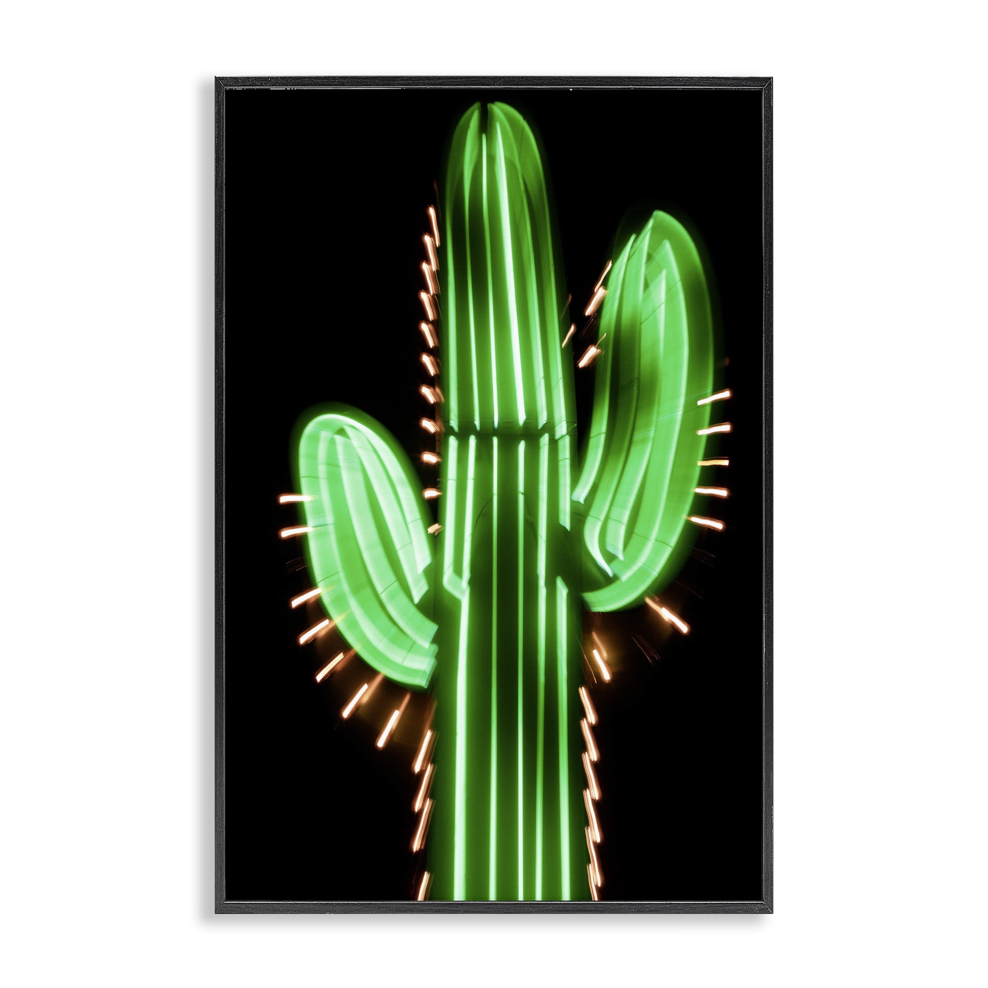 Stupell Industries Neon Lights Cactus Botanical & Floral Painting Black Framed Art Print Wall Art, 16 x 24