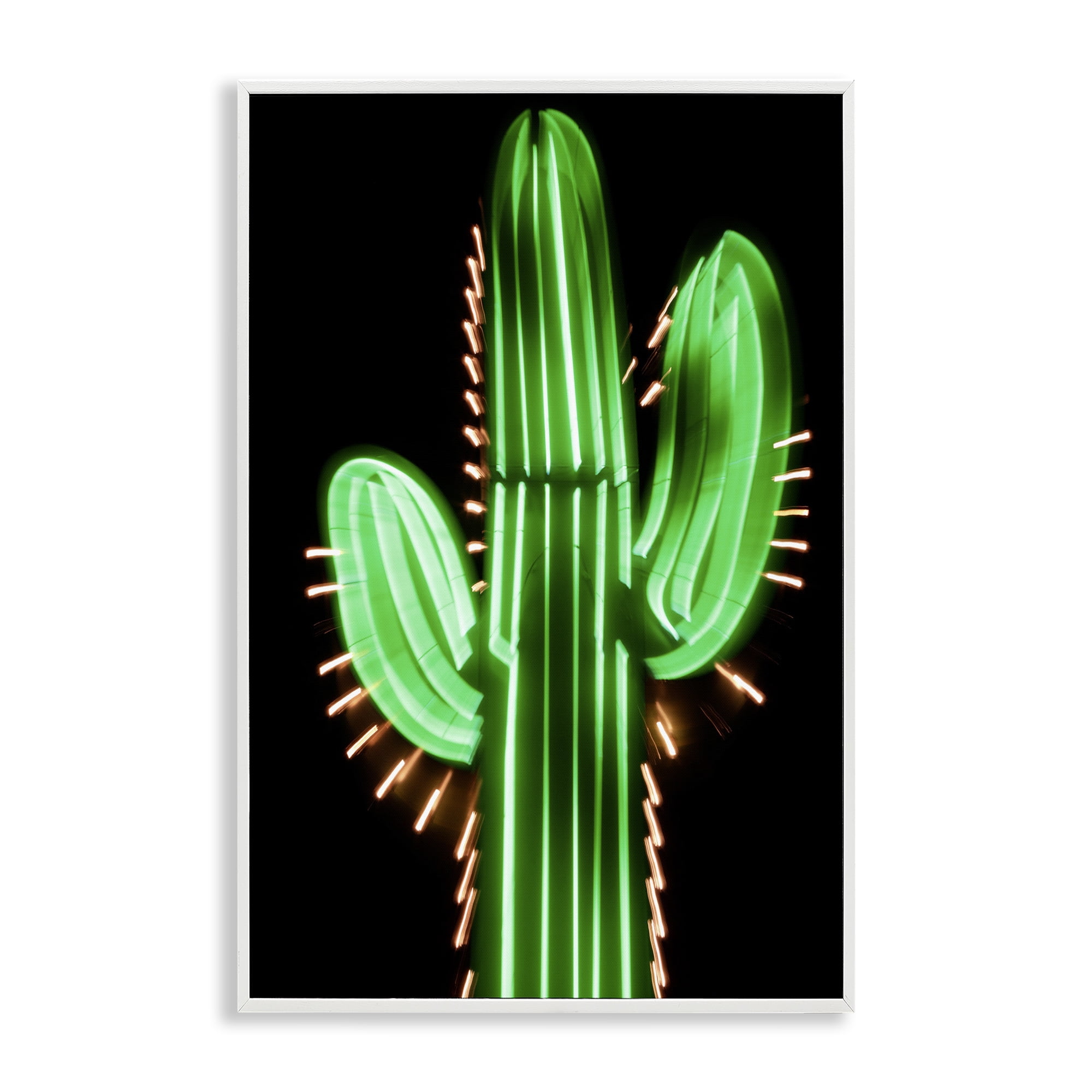 Stupell Industries Neon Lights Cactus Botanical & Floral Painting White Framed Art Print Wall Art, 12 x 18