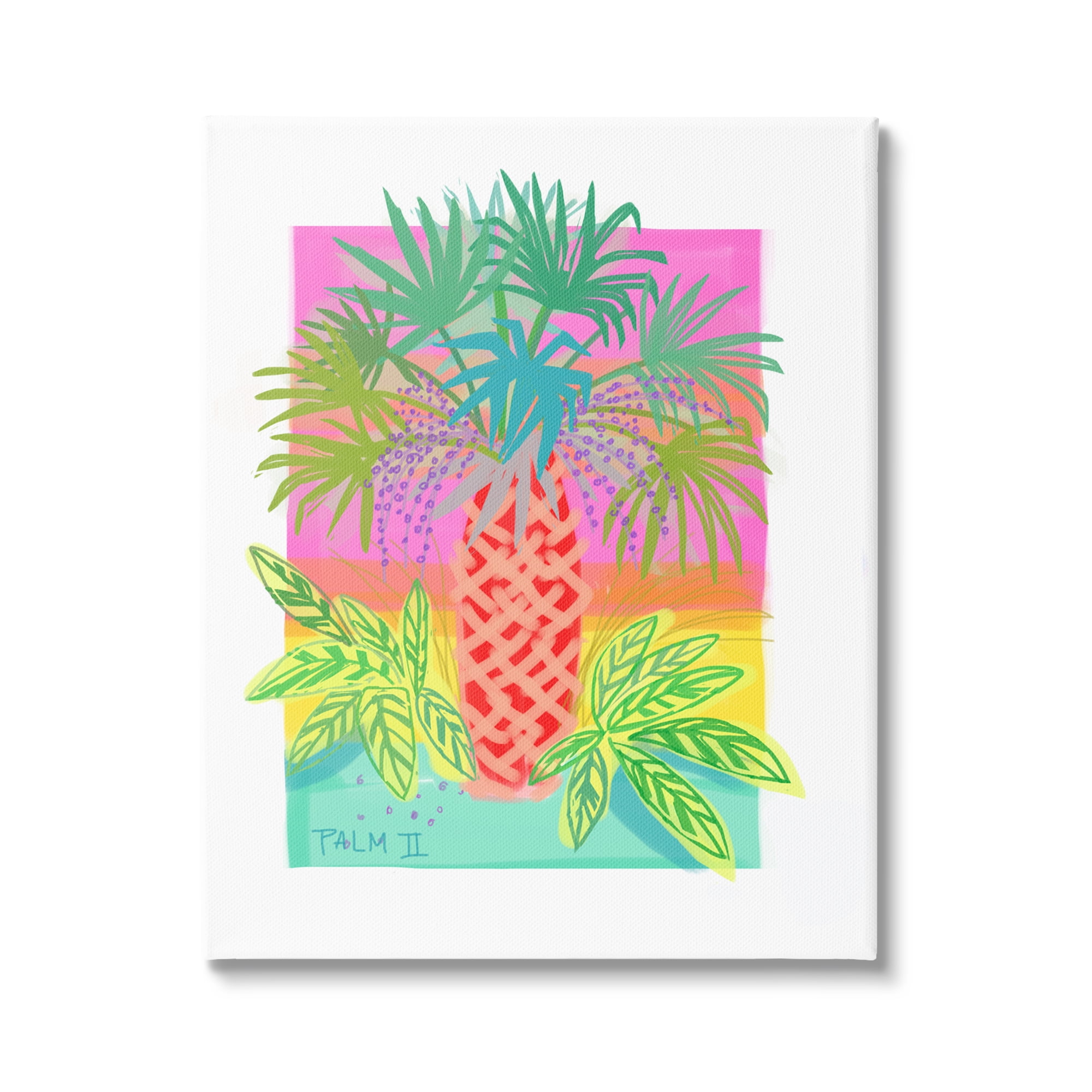 Neon Palm Tree Tropical Coastal Canvas Art in Vibrant Colors