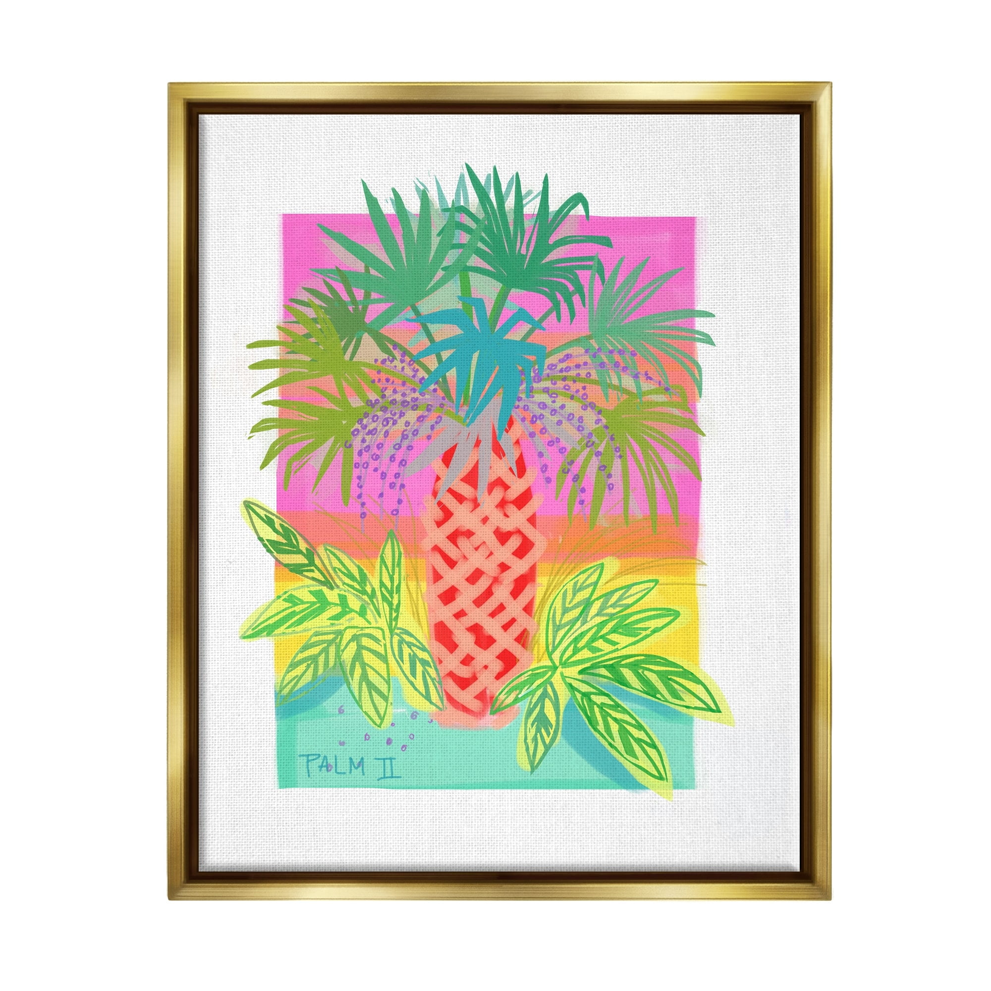 Gold Framed Tropical Palm Tree Canvas Wall Art, 17" x 21"