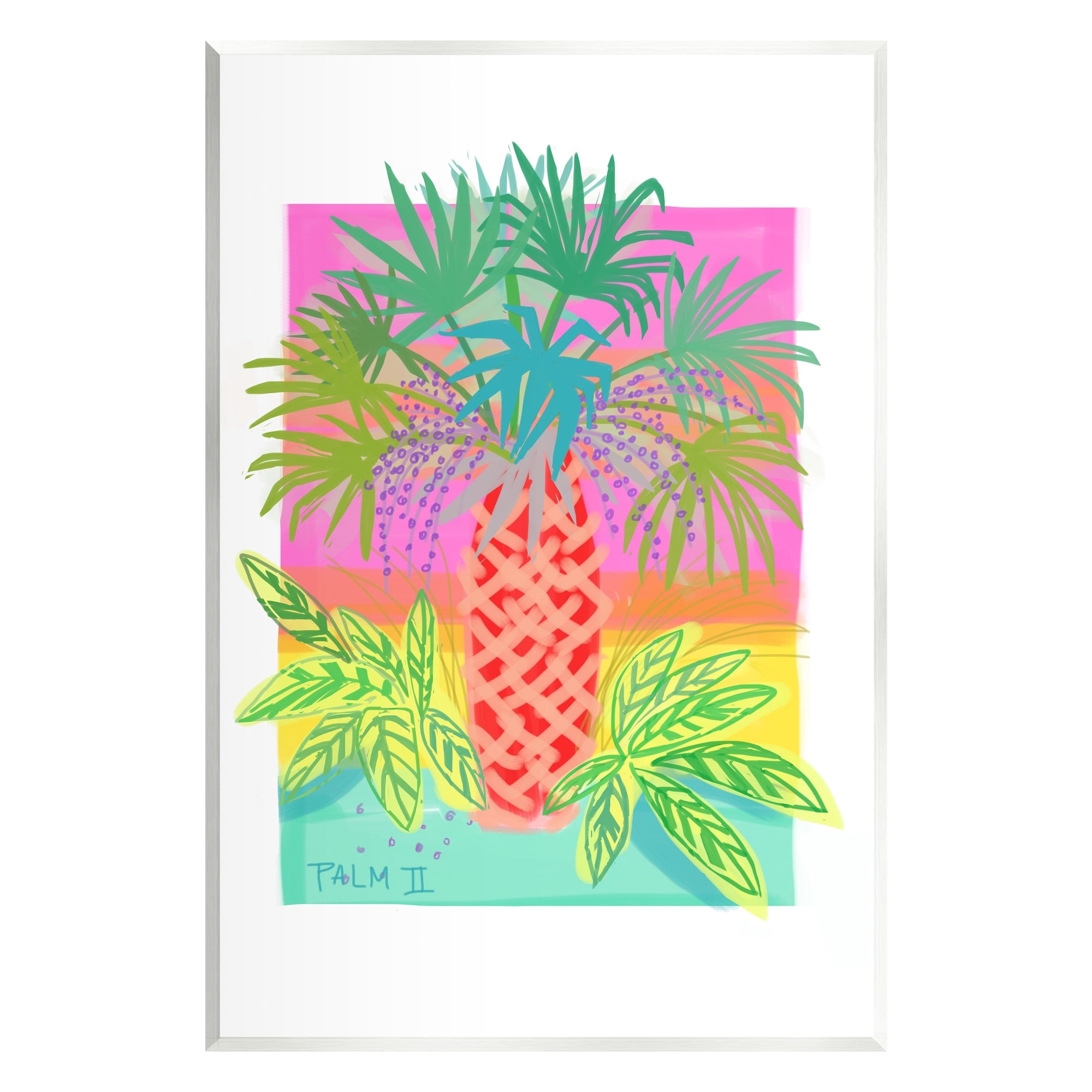 Stupell Industries Neon Palm Tree Botanicals Tropical Coastal Leaves Graphic Art Unframed Art Print Wall Art, Design by unknown