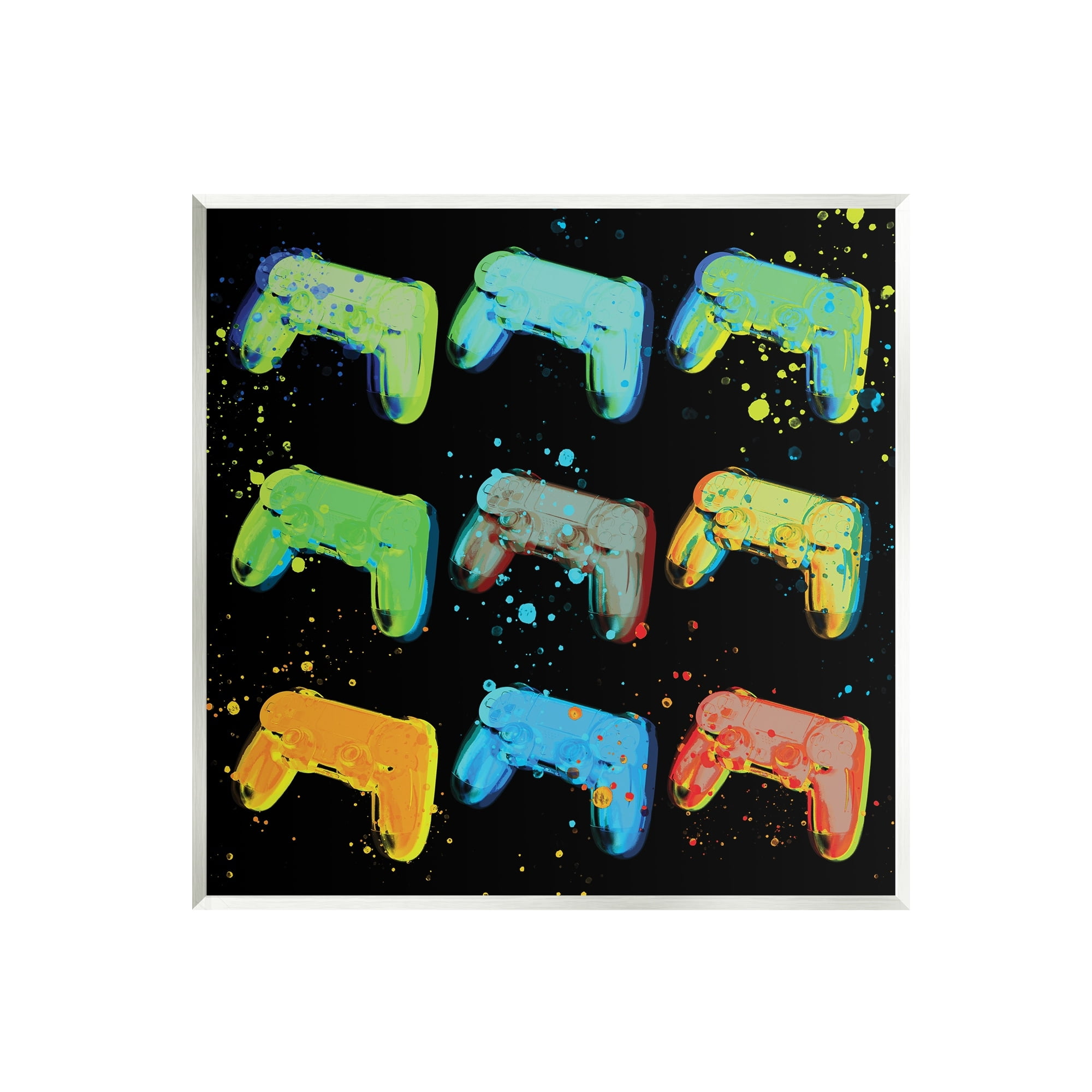 Stupell Industries Neon Pop Style Gaming Controllers Paint Splatter Graphic Art Unframed Art Print Wall Art, Design by Daphne Polselli