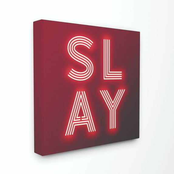 Stupell Industries Neon Slay Fashion Modern Red Word Design Canvas Wall Art by Dawn Vietro