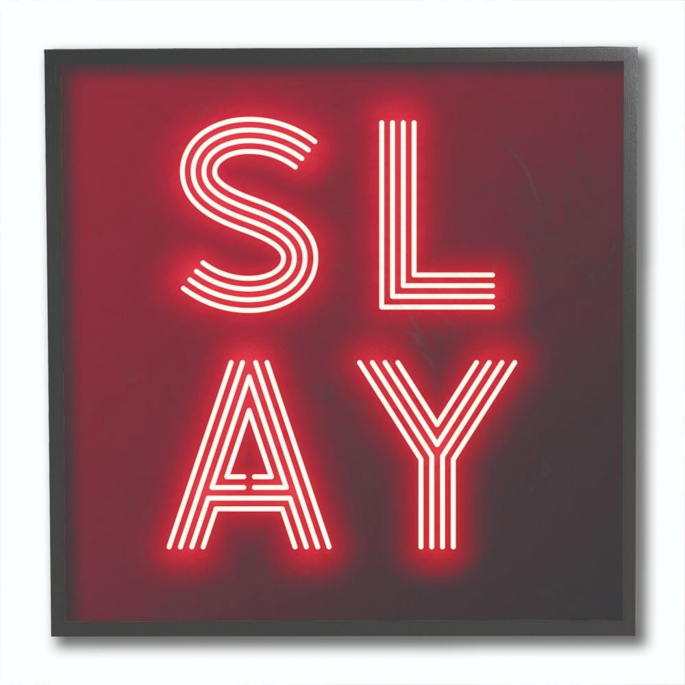 Stupell Industries Neon Slay Fashion Modern Red Word Design Framed Giclee Texturized Art by Dawn Vietro