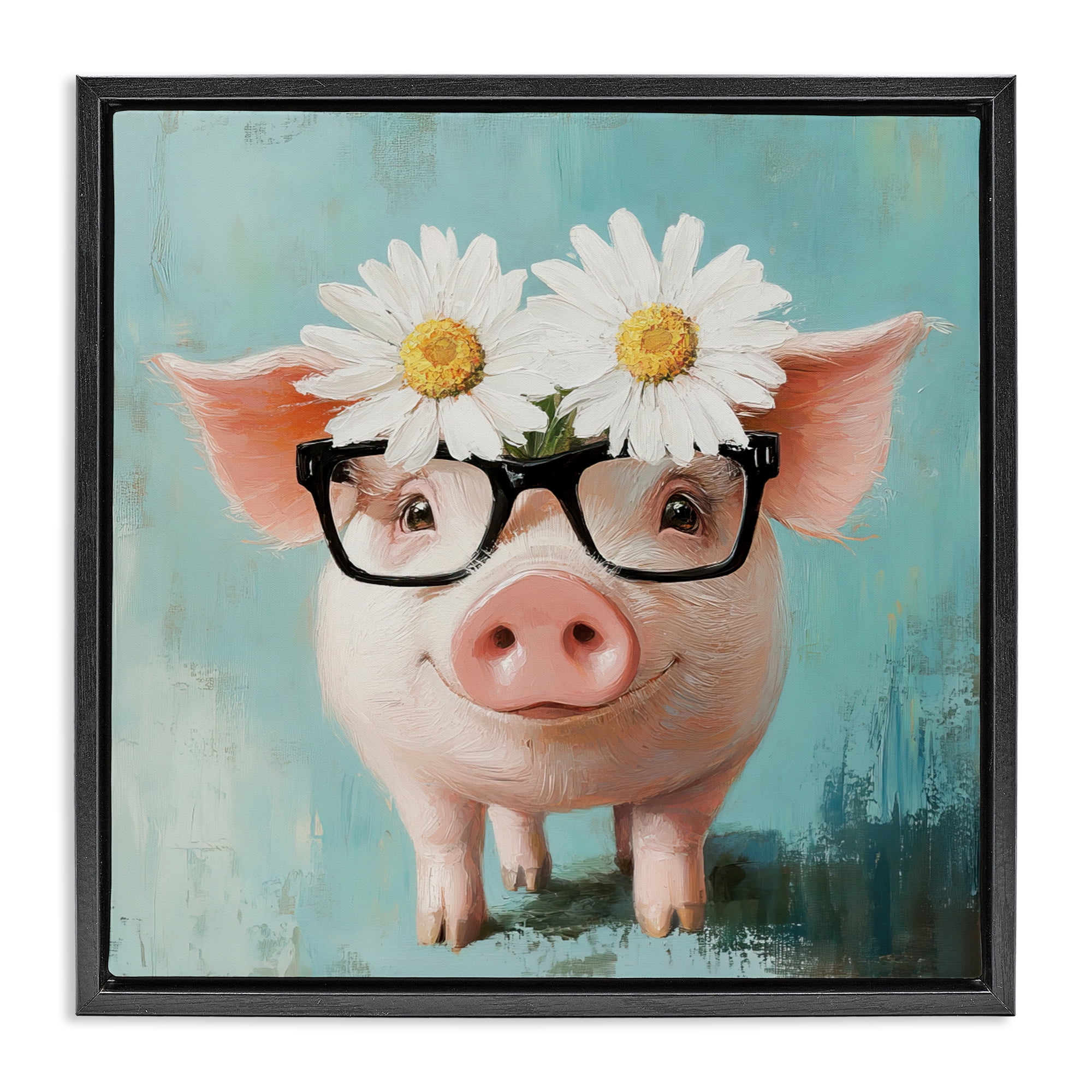 Stupell Industries Nerdy Natalie Piglet Black Framed Floater Canvas Wall Art, design by Tina LeCour