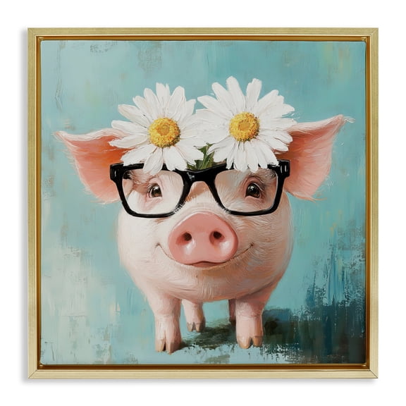 Stupell Industries Nerdy Natalie Piglet Gold Framed Floater Canvas Wall Art, design by Tina LeCour