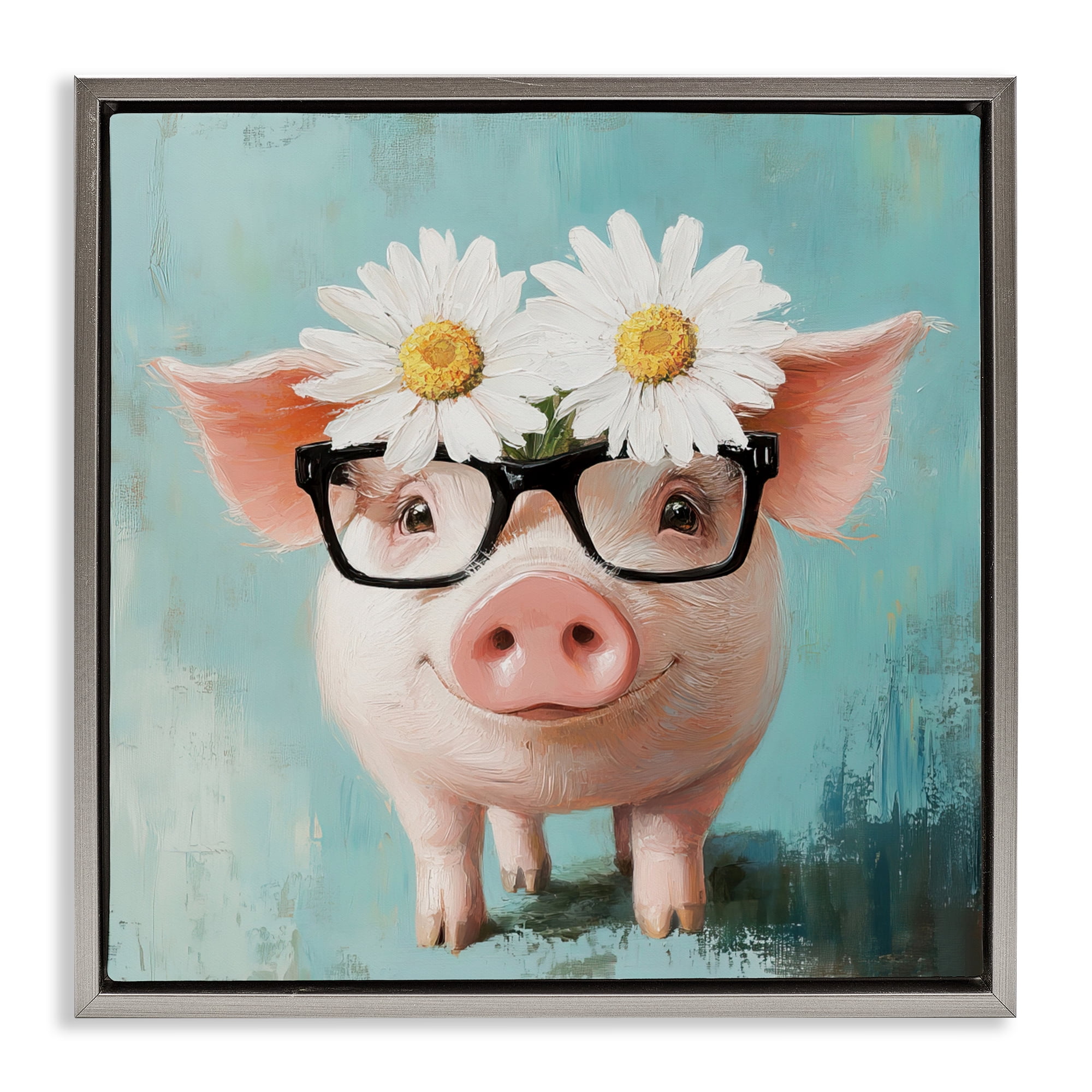 Stupell Industries Nerdy Natalie Piglet Gray Framed Floater Canvas Wall Art, design by Tina LeCour