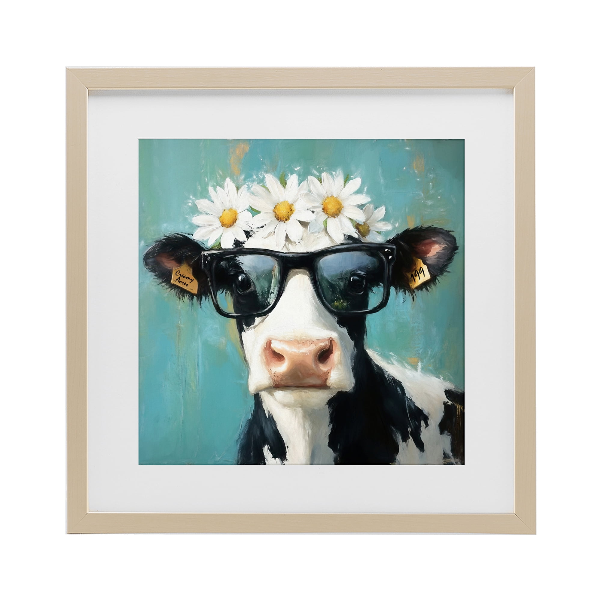 Stupell Industries Nerdy Nessie Cow Birch Framed Print Under Glass, design by Tina LeCour