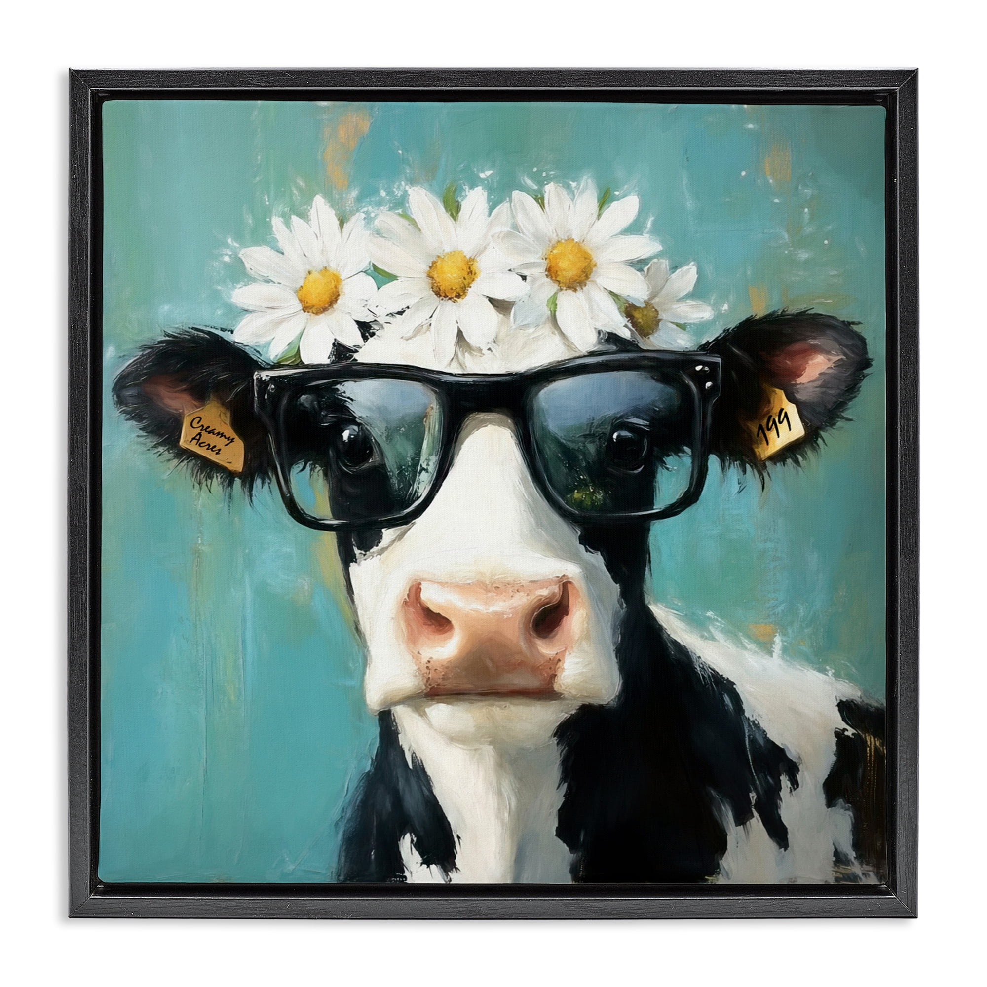 Stupell Industries Nerdy Nessie Cow Black Framed Floater Canvas Wall Art, design by Tina LeCour
