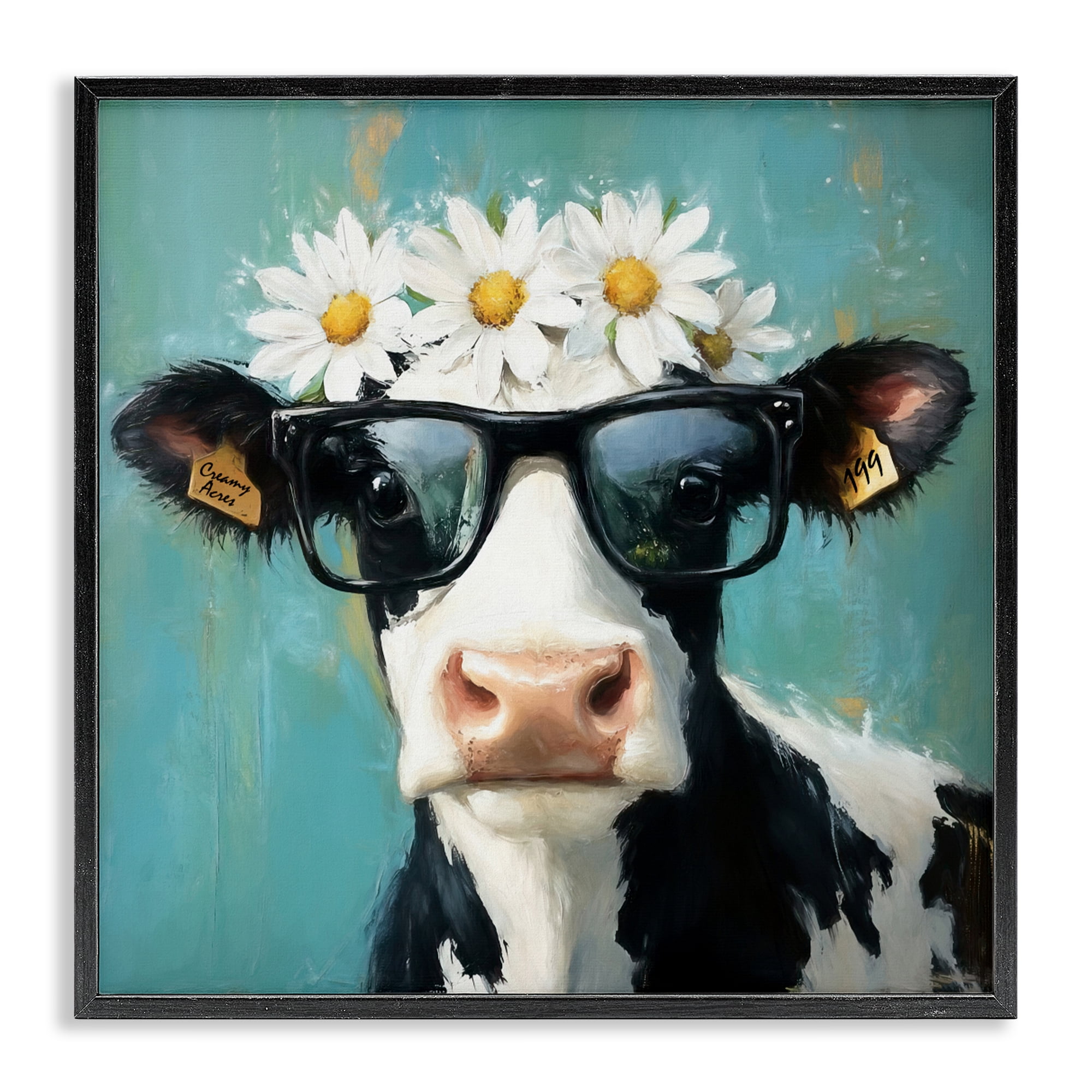 Stupell Industries Nerdy Nessie Cow Black Framed Giclee Art, design by Tina LeCour