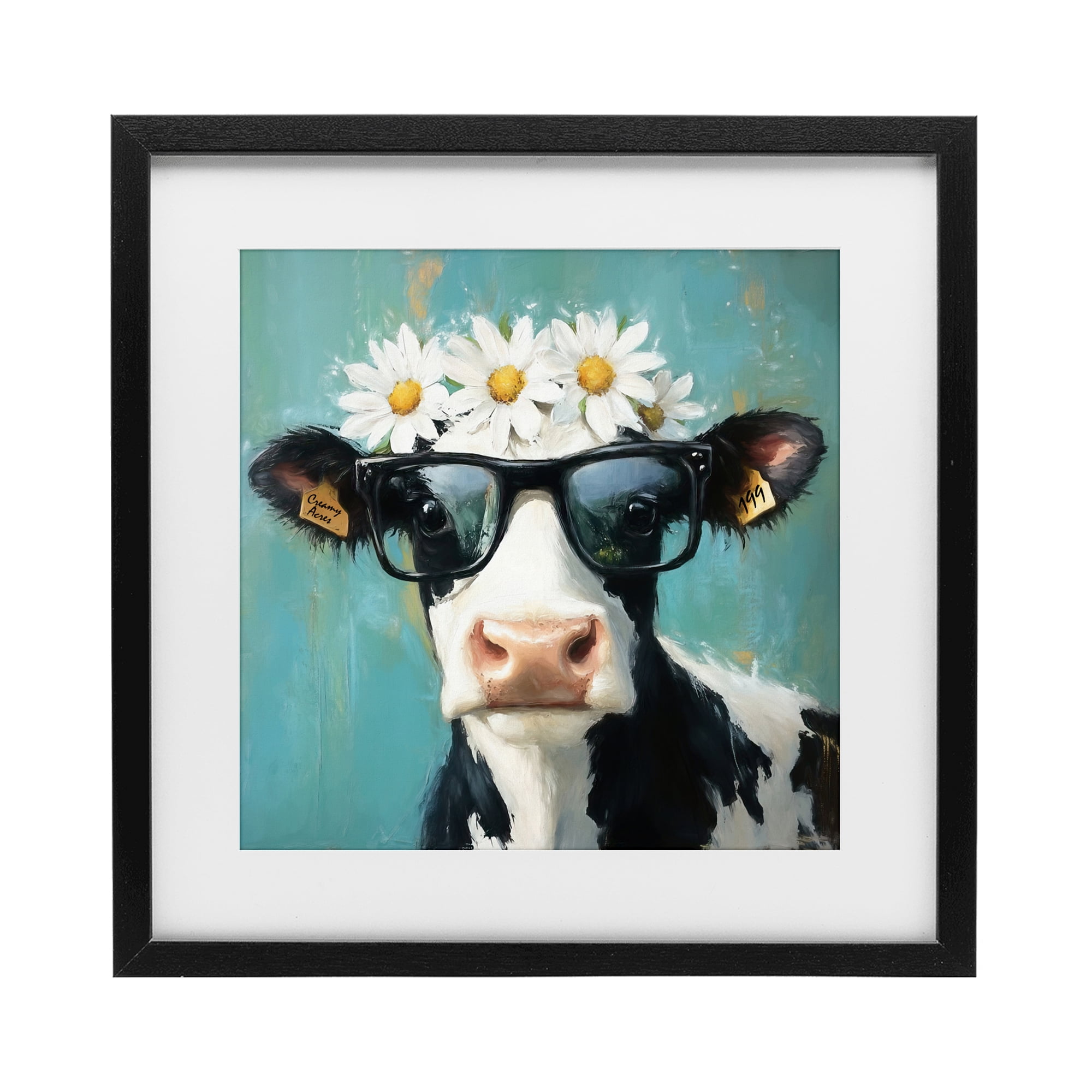 Stupell Industries Nerdy Nessie Cow Black Framed Print Under Glass, design by Tina LeCour