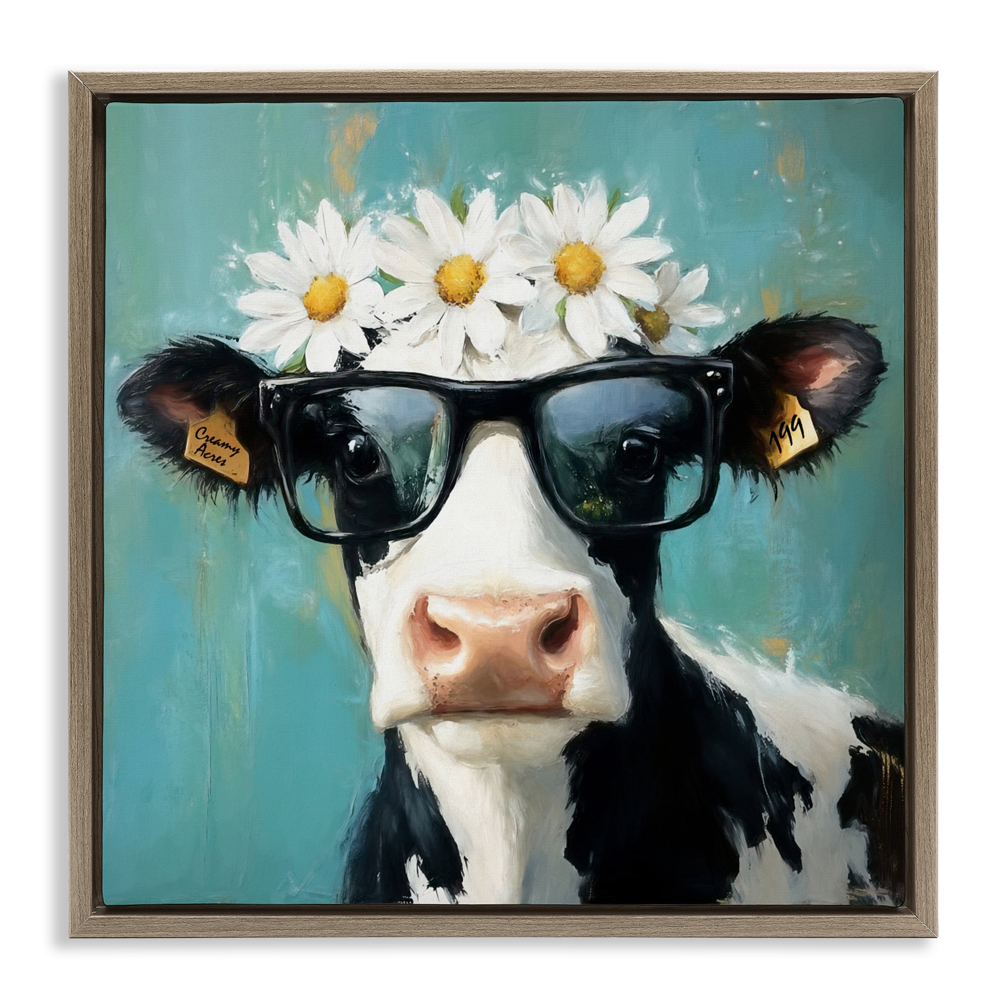 Stupell Industries Nerdy Nessie Cow Brown Framed Floater Canvas Wall Art, design by Tina LeCour