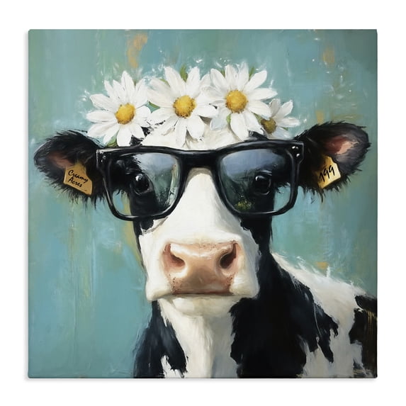 Stupell Industries Rustic Lodge Nerdy Nessie Cow Canvas Art, 17 x 17, by Tina LeCour