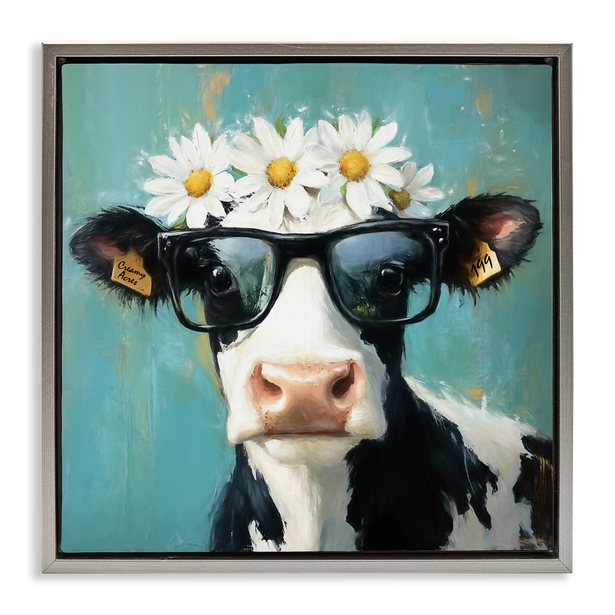 Stupell Industries Nerdy Nessie Cow Gray Framed Floater Canvas Wall Art, design by Tina LeCour