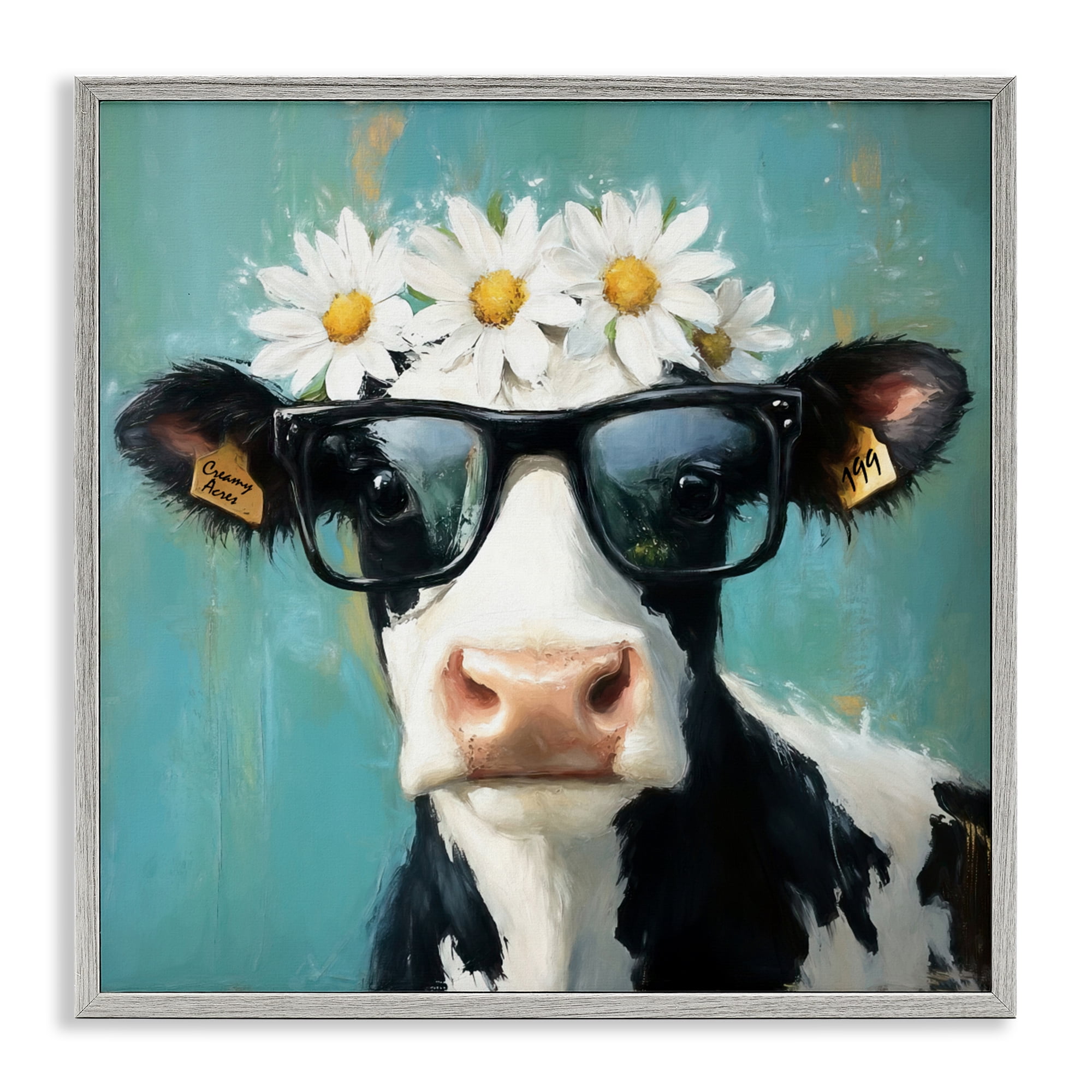 Stupell Industries Nerdy Nessie Cow Gray Framed Giclee Art, design by Tina LeCour