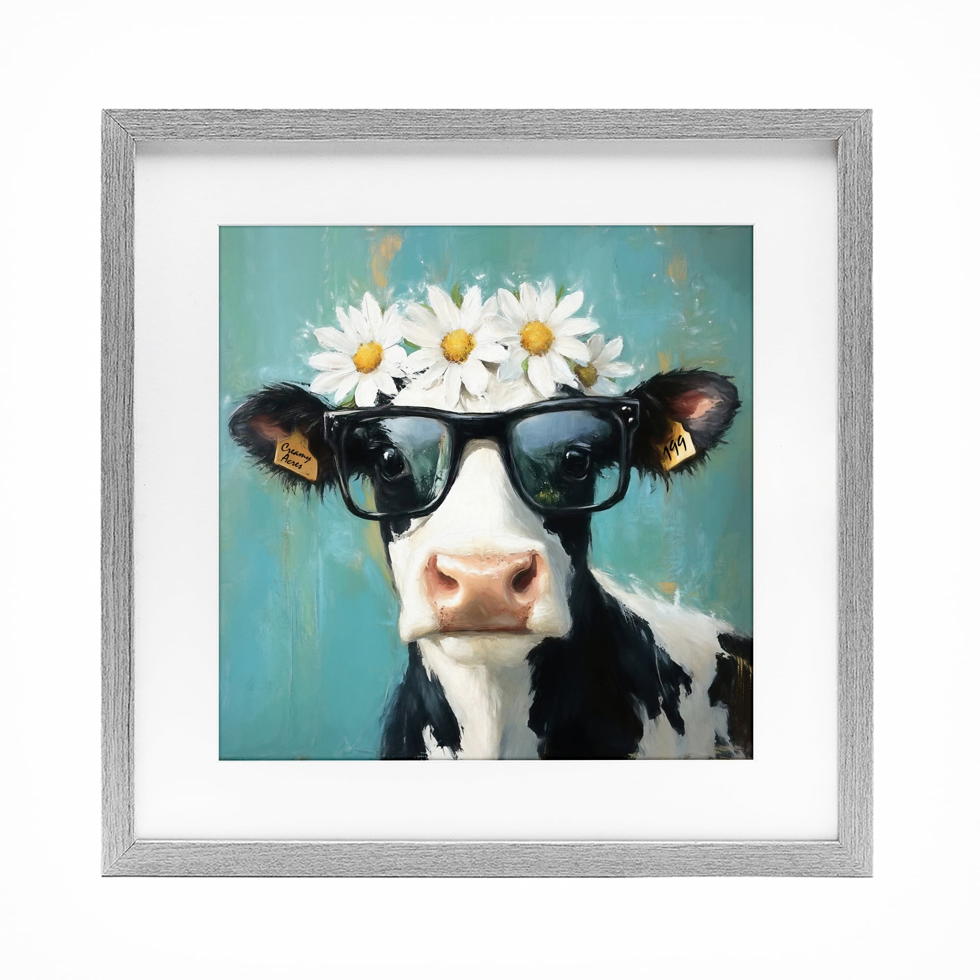 Stupell Industries Nerdy Nessie Cow Gray Framed Print Under Glass, design by Tina LeCour