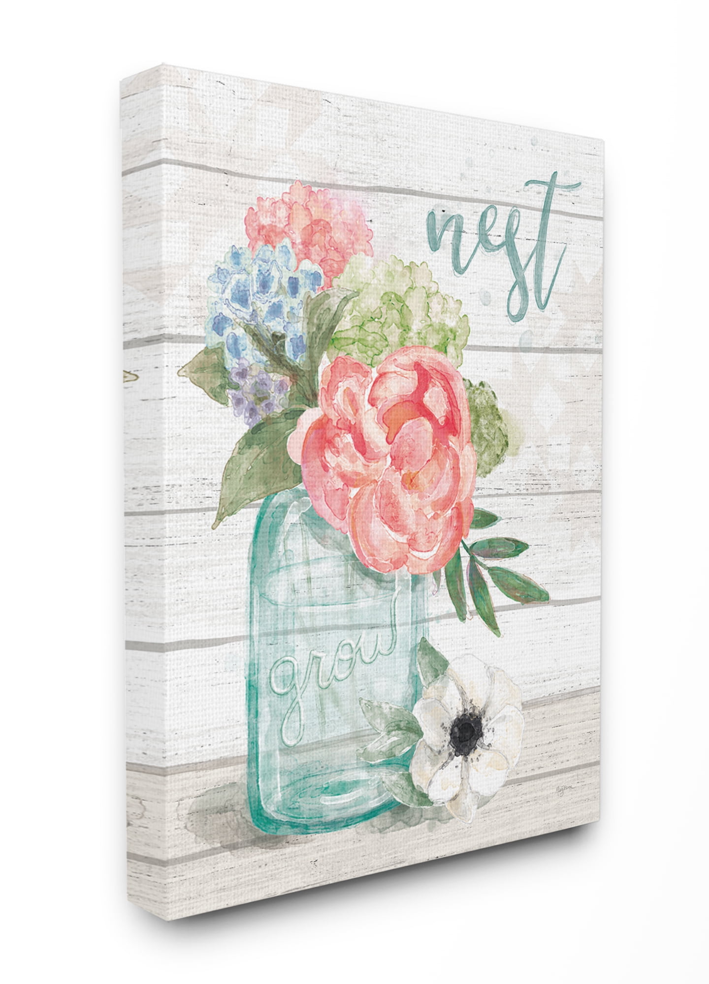 Stupell Industries Nest Grow Flower Jar Rustic Wood Textured Word Design Canvas Wall Art by Mary Urban