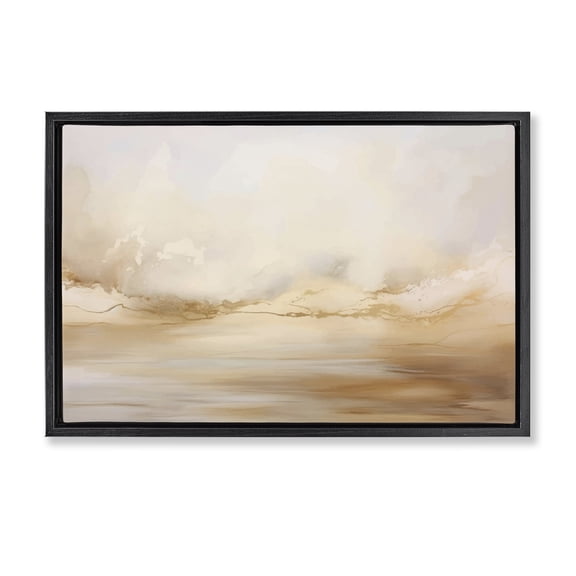 Stupell Industries Neutral Abstract Horizon Line Abstract Painting Black Floater Framed Canvas Art Print Wall Art, 31 x 21