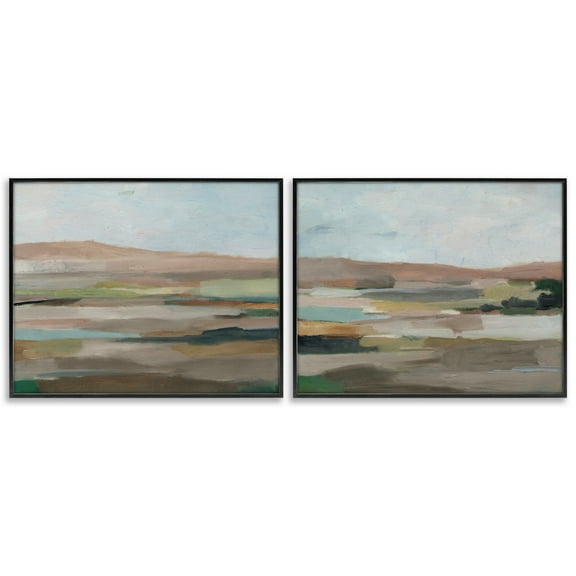 Stupell Industries Neutral Abstract Landscape Landscape & Nature Painting Black Framed Art Print Wall Art, 14 x 11, Set of 2