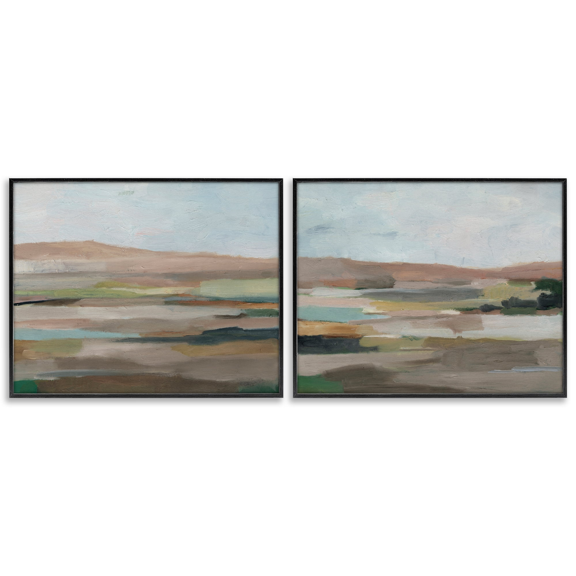 Stupell Industries Neutral Abstract Landscape Landscape & Nature Painting Black Framed Art Print Wall Art, 30 x 24, Set of 2