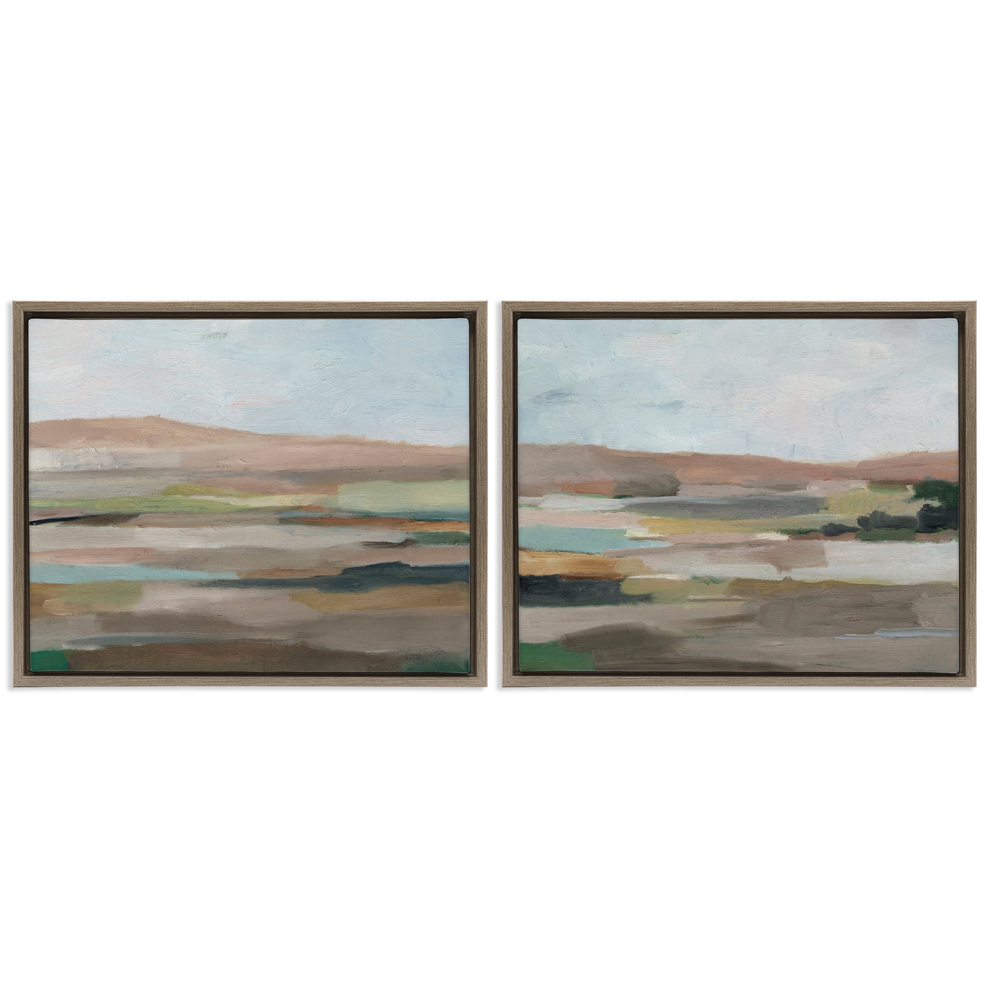 Stupell Industries Neutral Abstract Landscape Landscape & Nature Painting Brown Floater Framed Canvas Art Print Wall Art, 21 x 17, Set of 2