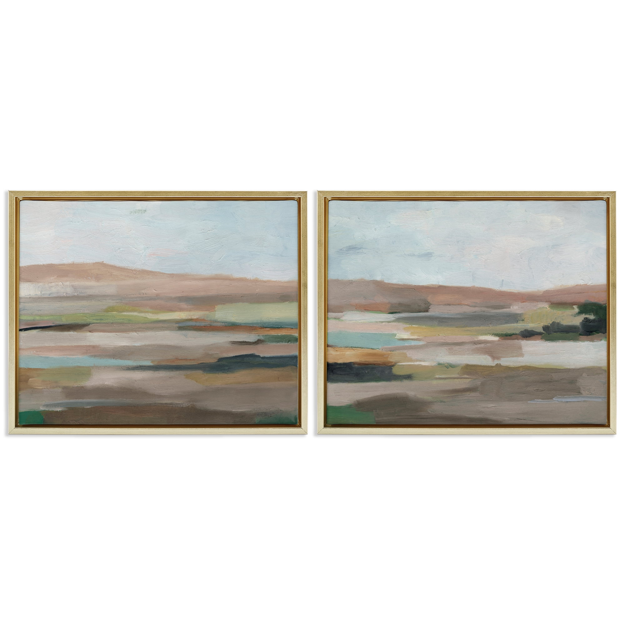 Stupell Industries Neutral Abstract Landscape Landscape & Nature Painting Gold Floater Framed Canvas Art Print Wall Art, 21 x 17, Set of 2