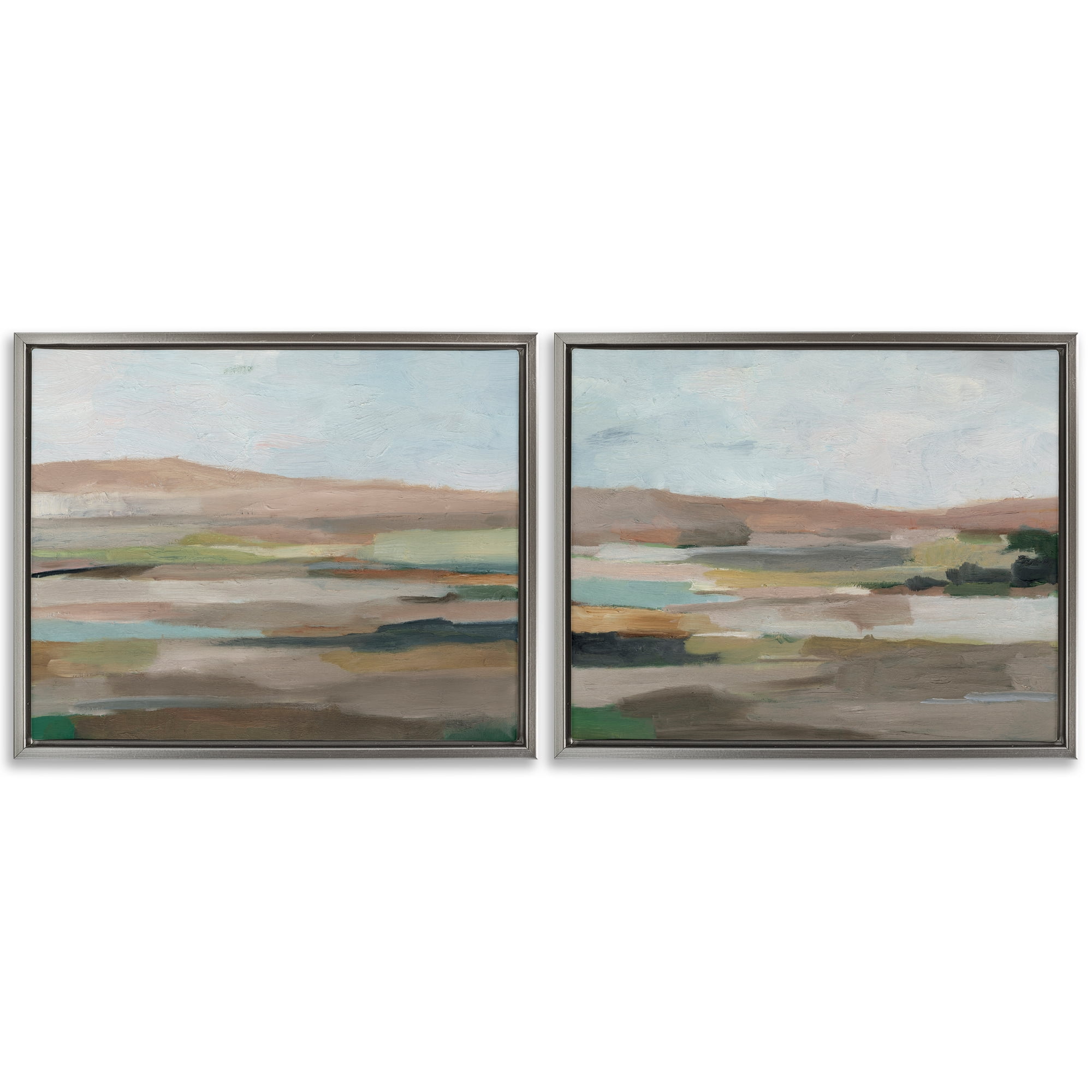 Stupell Industries Neutral Abstract Landscape Landscape & Nature Painting Gray Floater Framed Canvas Art Print Wall Art, 21 x 17, Set of 2