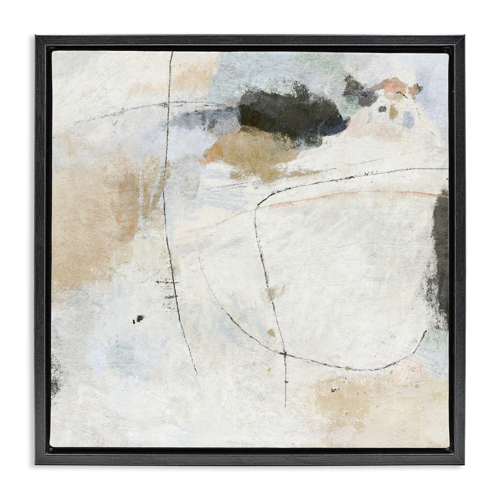 Stupell Industries Neutral Abstract Pattern Abstract Painting Black Floater Framed Canvas Art Print Wall Art, 25 x 25
