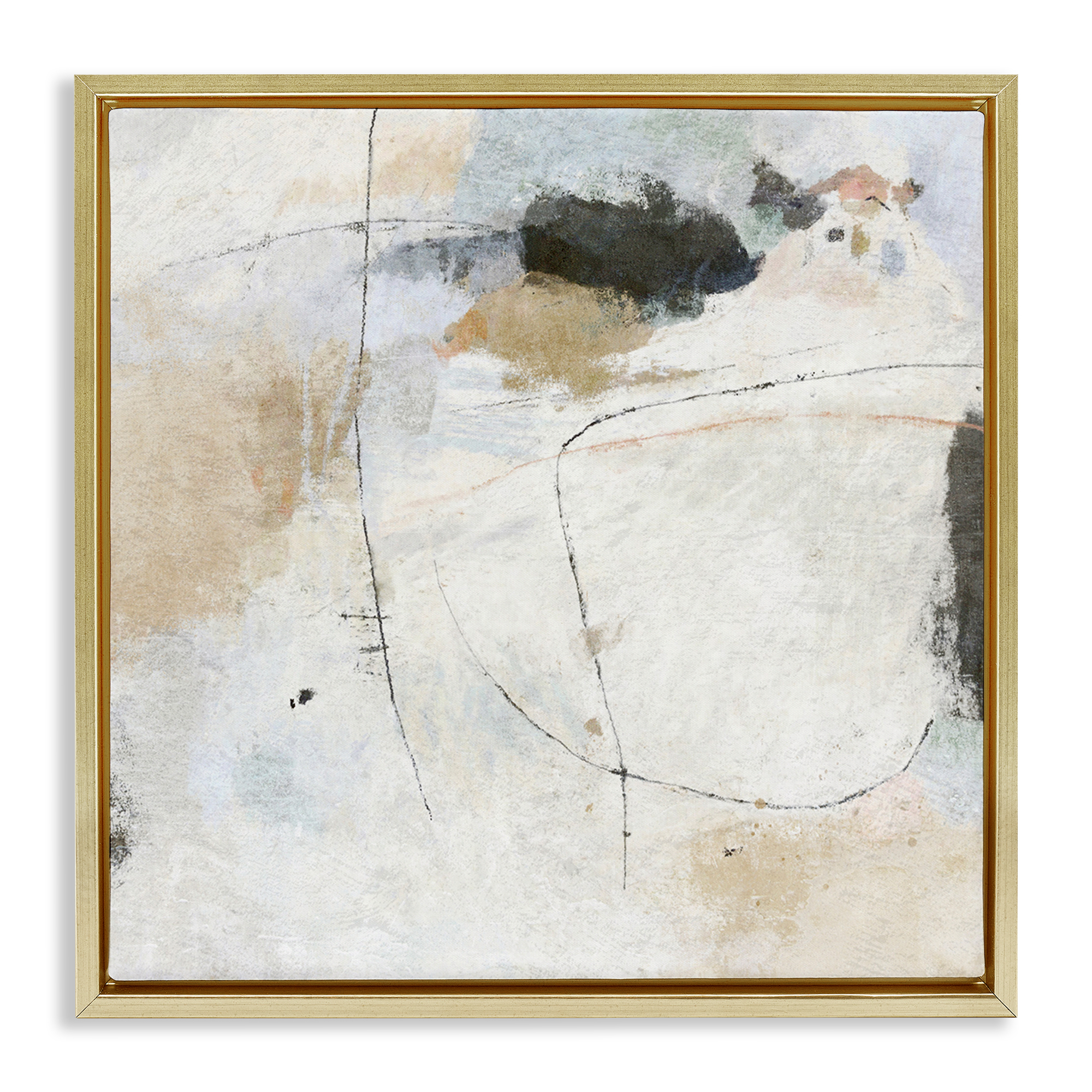 Stupell Industries Neutral Abstract Pattern Abstract Painting Gold Floater Framed Canvas Art Print Wall Art, 18 x 18