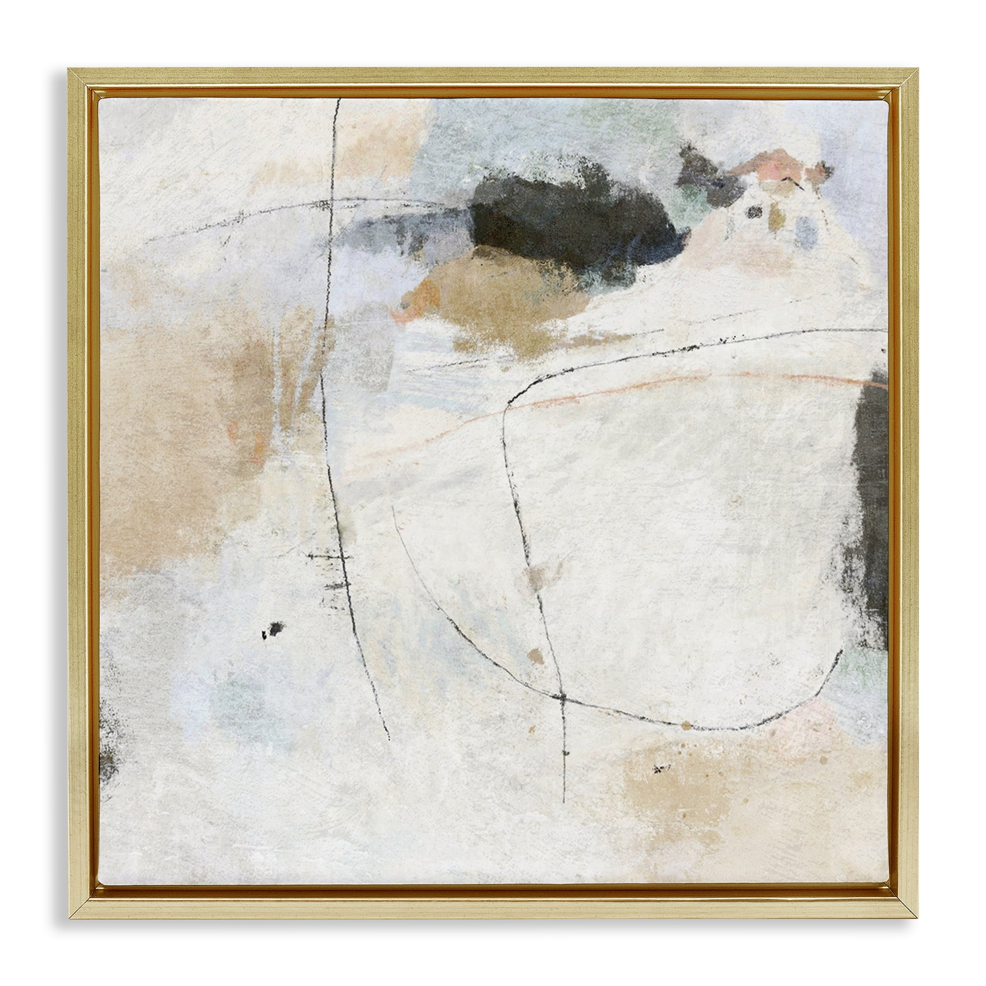 Stupell Industries Neutral Abstract Pattern Abstract Painting Gold Floater Framed Canvas Art Print Wall Art, 25 x 25