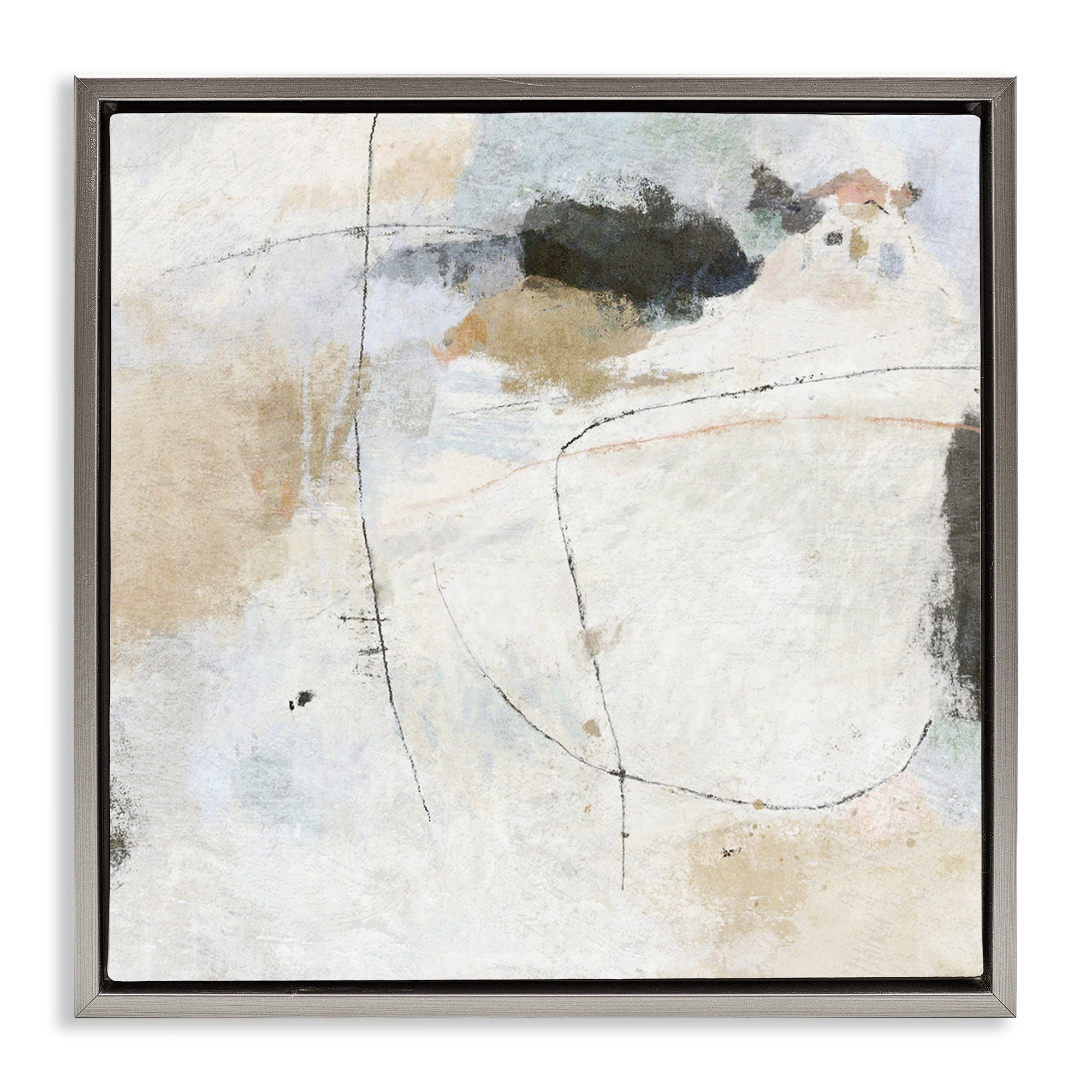 Stupell Industries Neutral Abstract Pattern Abstract Painting Gray Floater Framed Canvas Art Print Wall Art, 18 x 18