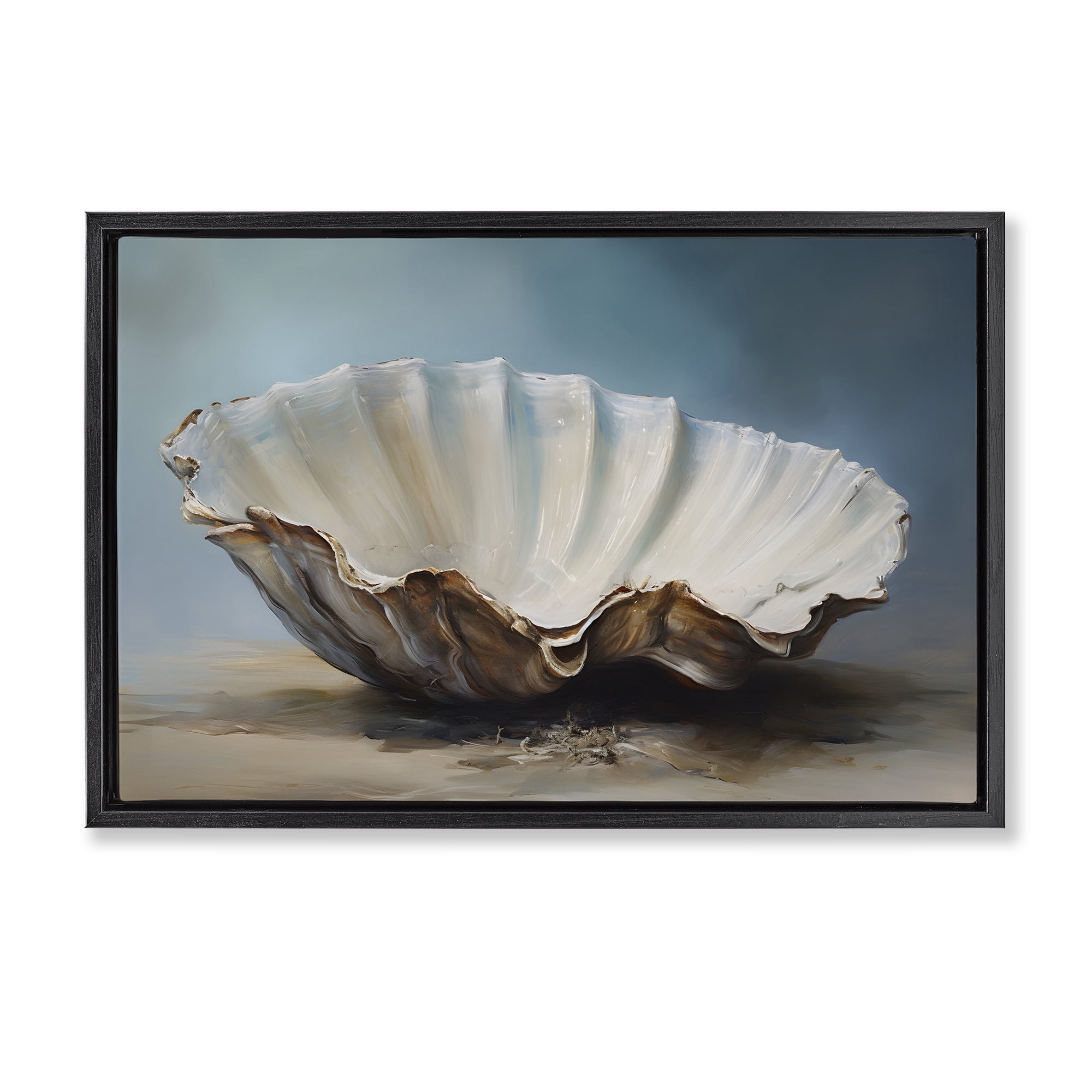 Stupell Industries Neutral Beach Seashell Nautical & Beach Painting Black Floater Framed Canvas Art Print Wall Art, 31 x 21