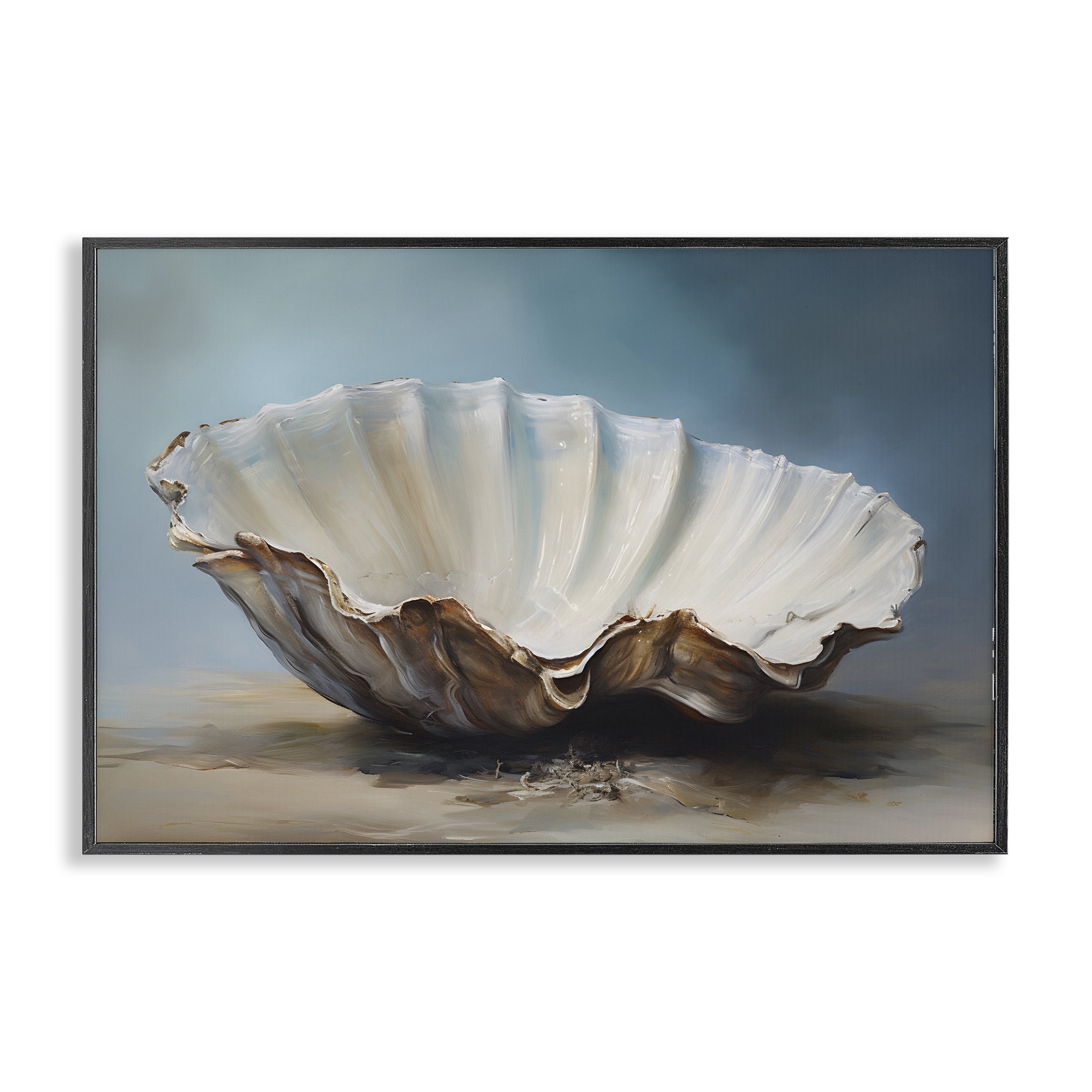 Stupell Industries Neutral Beach Seashell Nautical & Beach Painting Black Framed Art Print Wall Art, 24 x 16