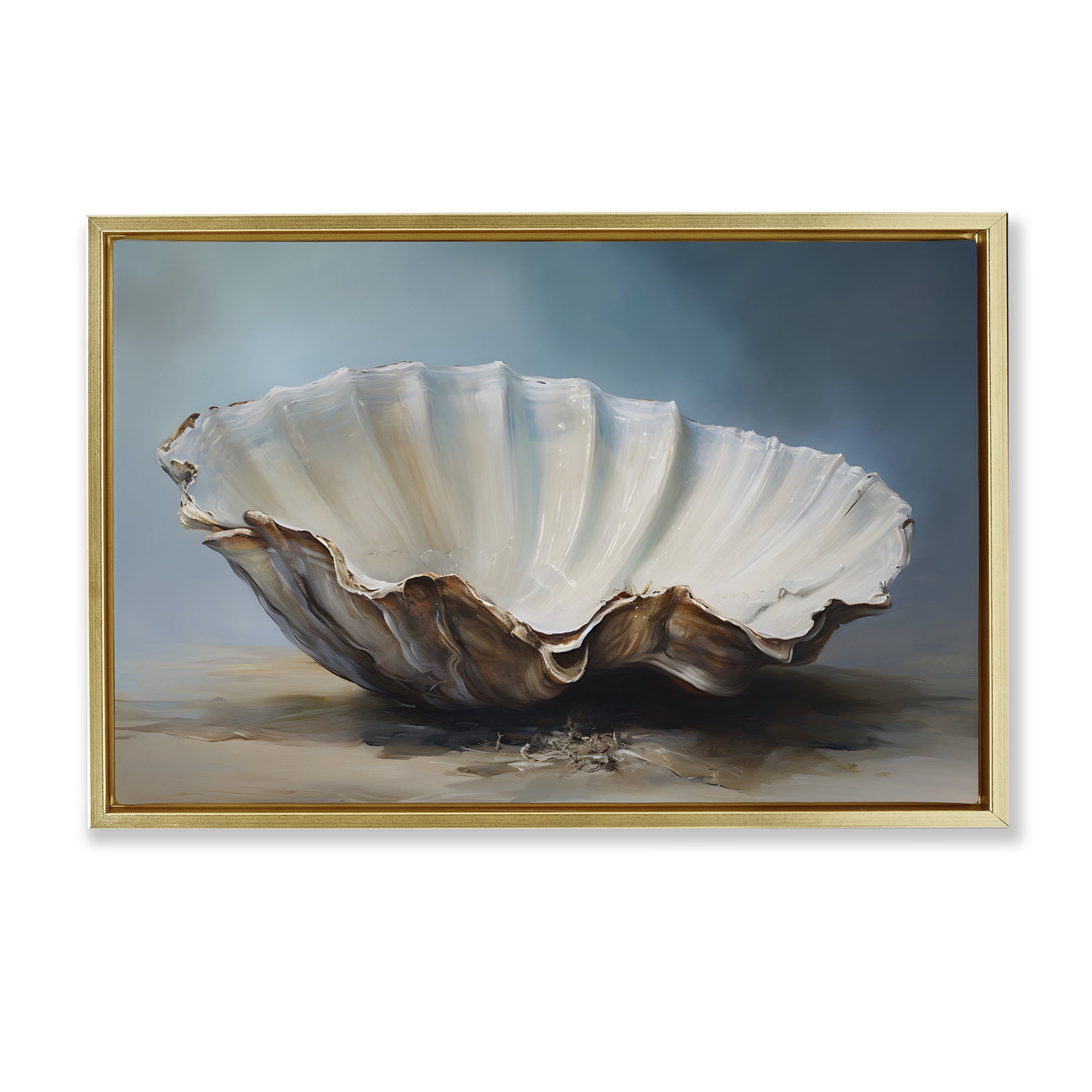Stupell Industries Neutral Beach Seashell Nautical & Beach Painting Gold Floater Framed Canvas Art Print Wall Art, 31 x 21