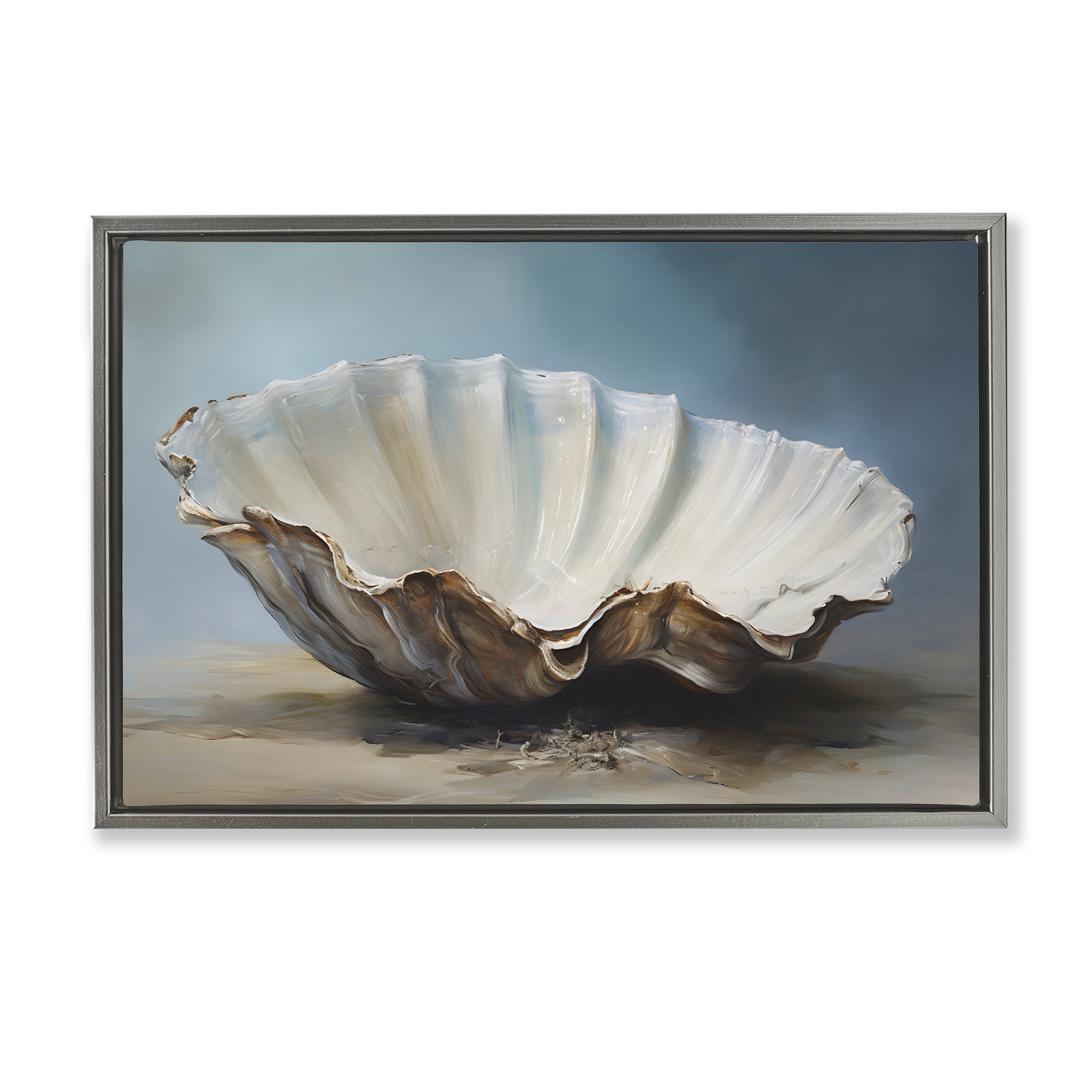 Stupell Industries Neutral Beach Seashell Nautical & Beach Painting Gray Floater Framed Canvas Art Print Wall Art, 31 x 21