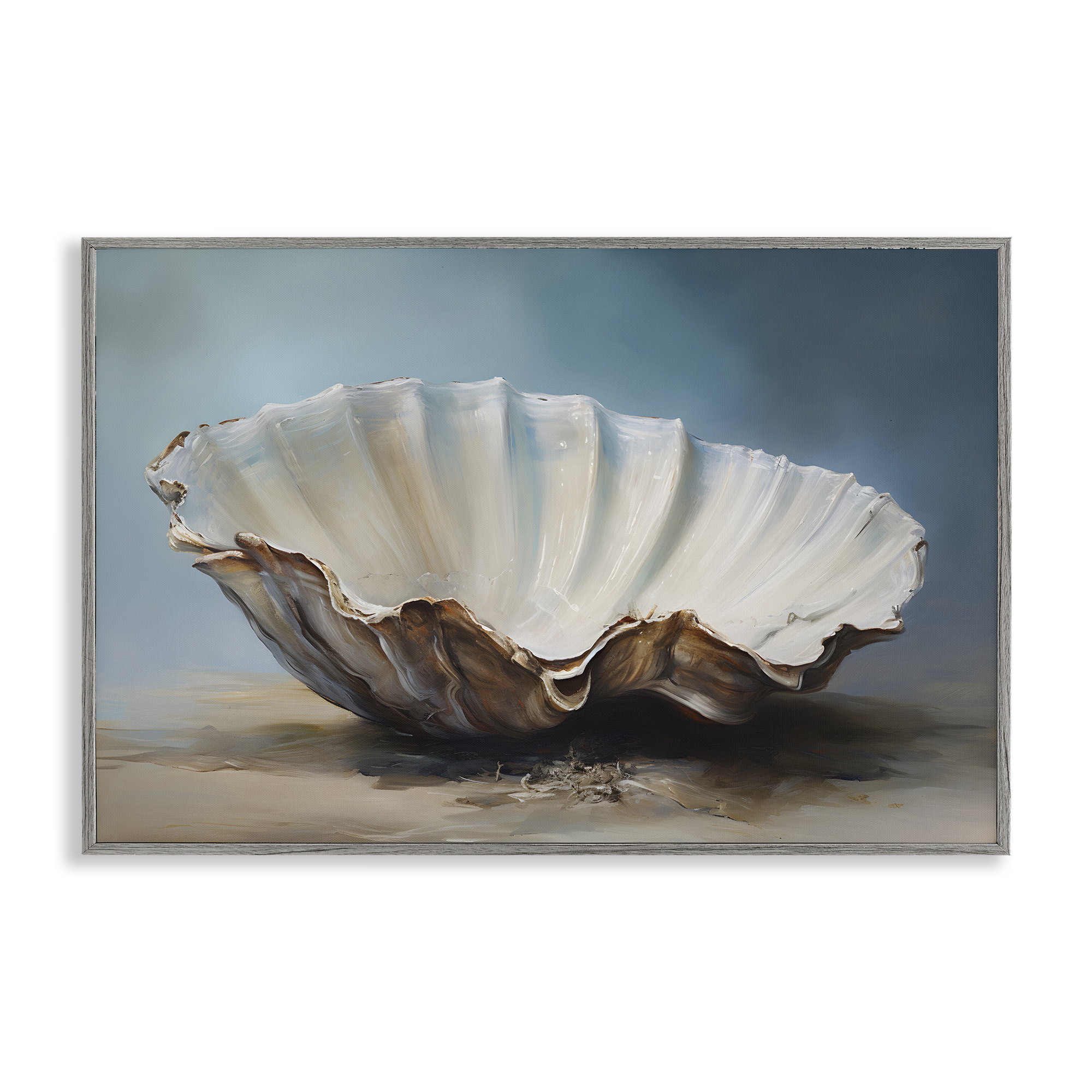 Stupell Industries Neutral Beach Seashell Nautical & Beach Painting Gray Framed Art Print Wall Art, 24 x 16