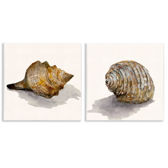 Stupell Industries Neutral Beach Shells Nautical & Beach Painting Unframed Art Print Wall Art, 12 x 12, Set of 2