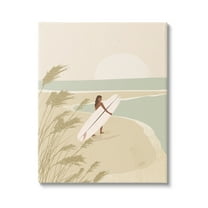 Stupell Industries Neutral Beach Sunset Surfing Woman Coastal Painting Gallery Wrapped Canvas Print Wall Art