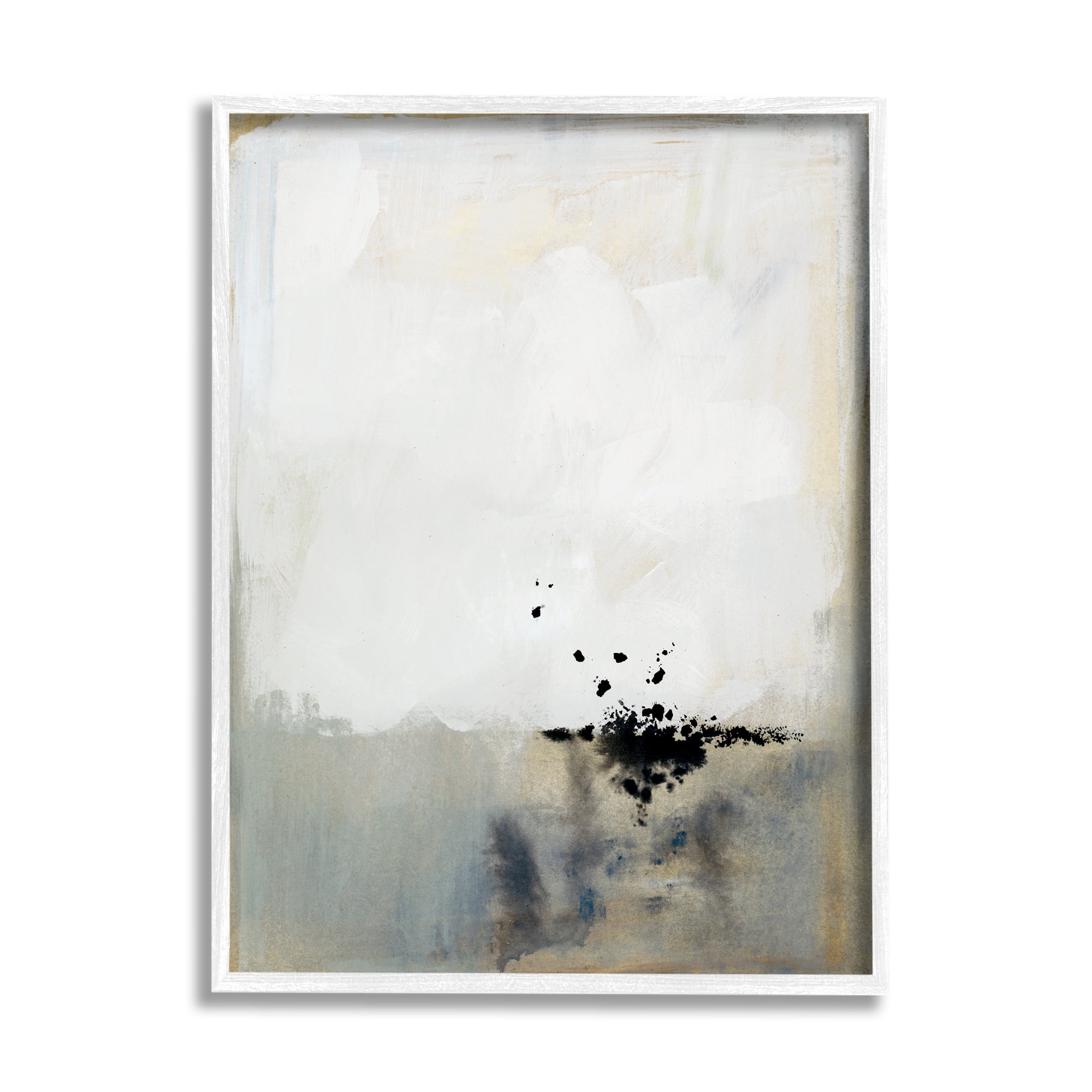 Stupell Industries Neutral Beige Abstract Painting Black Ink Splatter Framed Art Print Wall Art, 24x30, By Victoria Barnes