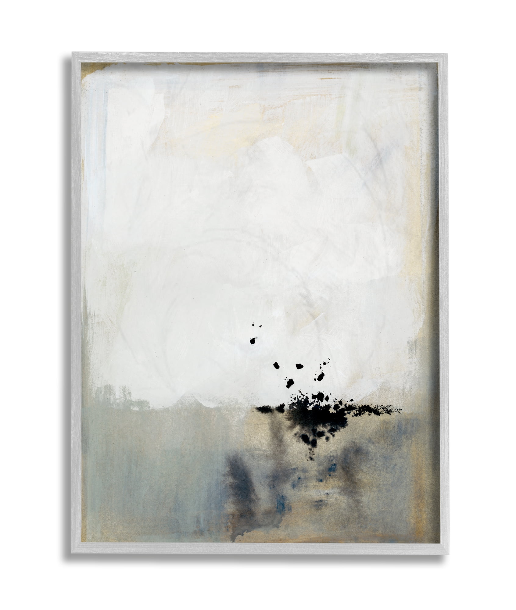 Stupell Industries Neutral Beige Abstract Painting Black Ink Splatter Grey Framed, 11 x 14, Design by Victoria Barnes