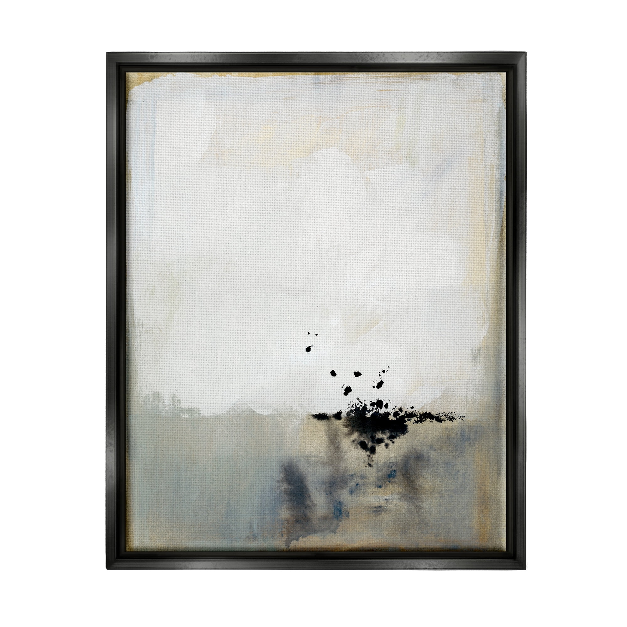 Stupell Industries Neutral Beige Abstract Painting Black Ink Splatter Jet Black Framed Floating Canvas Wall Art, 24x30, by Victoria Barnes