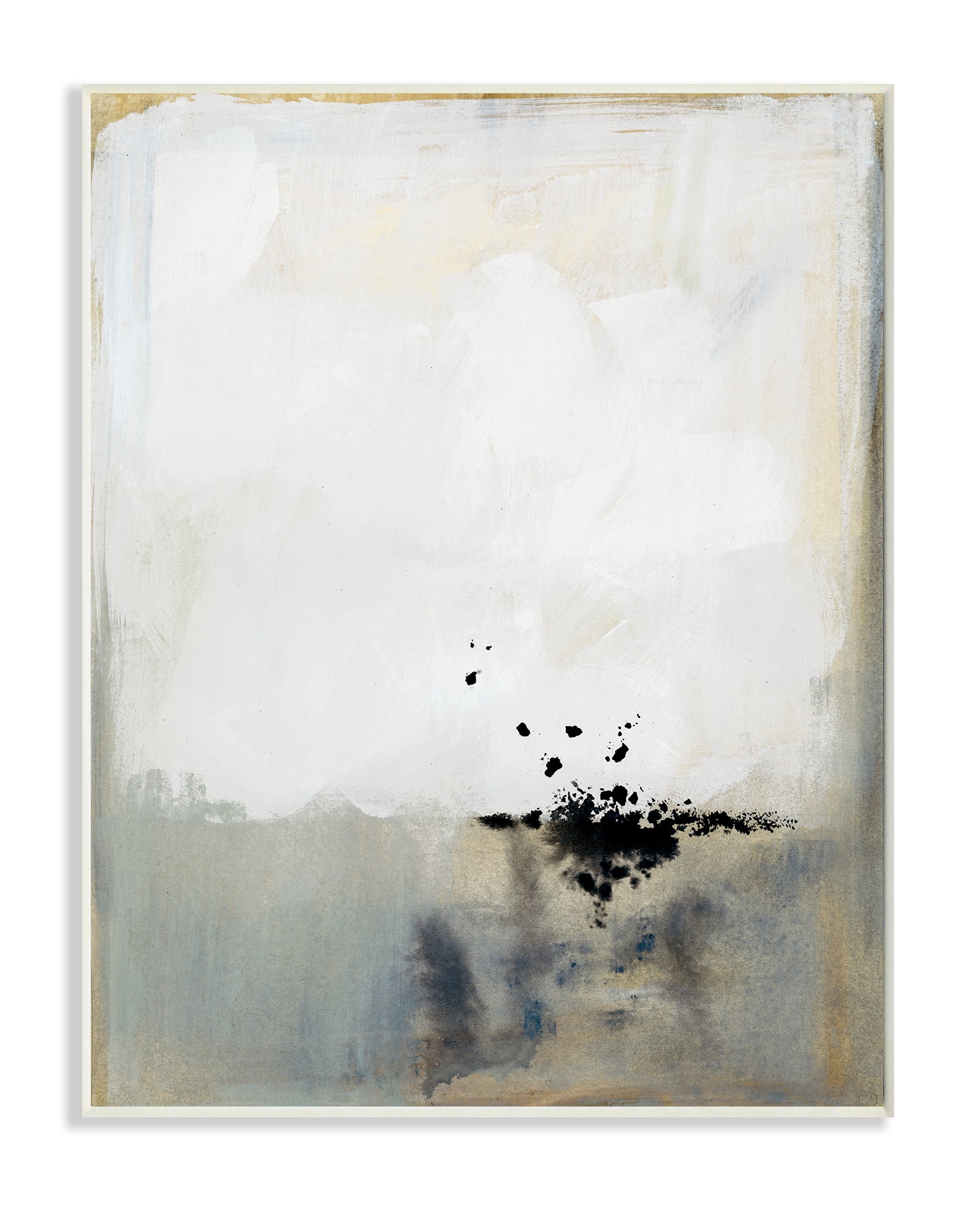 Stupell Industries Neutral Beige Abstract Painting Black Ink Splatter Wall Plaque, 10 x 15, Design by Victoria Barnes