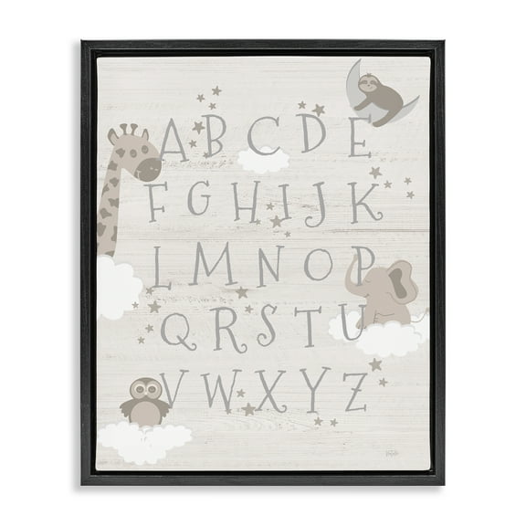 Stupell Industries Neutral Beige Alphabet Animals & Insects Painting Black Floater Framed Art Print Wall Art, 17 x 21