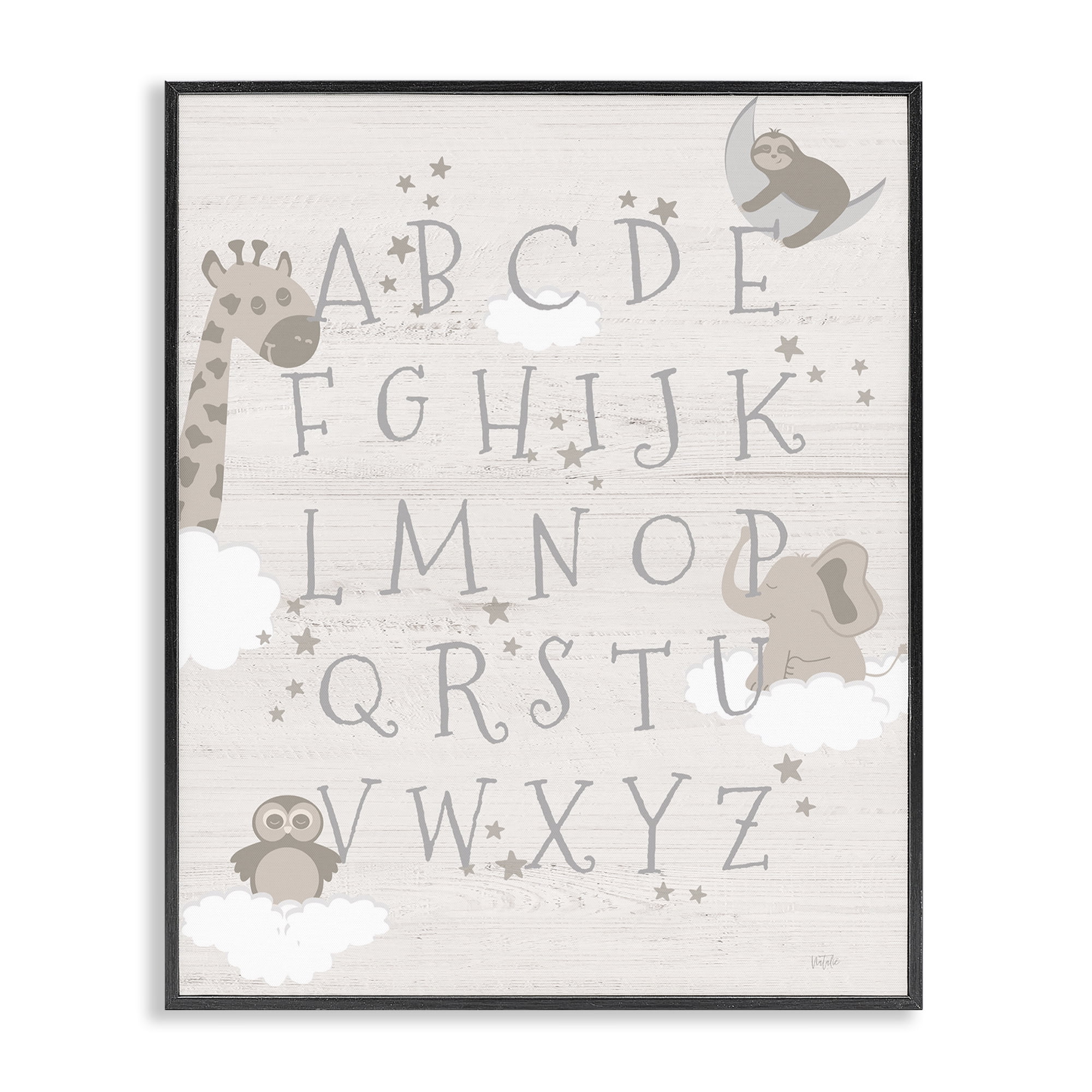 Stupell Industries Neutral Beige Alphabet Animals & Insects Painting Black Framed Art Print Wall Art, 11 x 14
